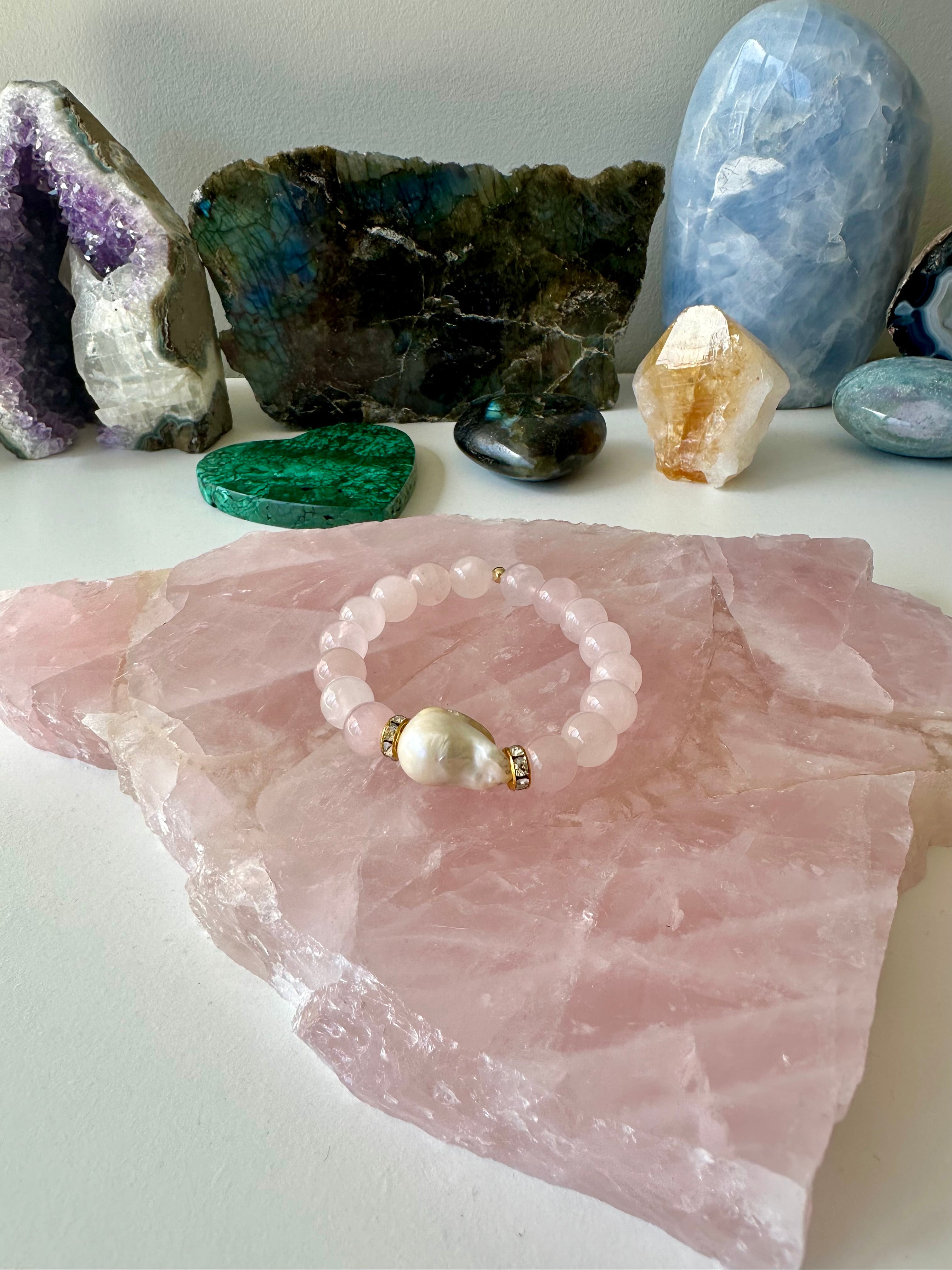 Hailey - Baroque Pearl, Rose Quartz, Chrysoprase and Amazonite Gemstone Bracelets