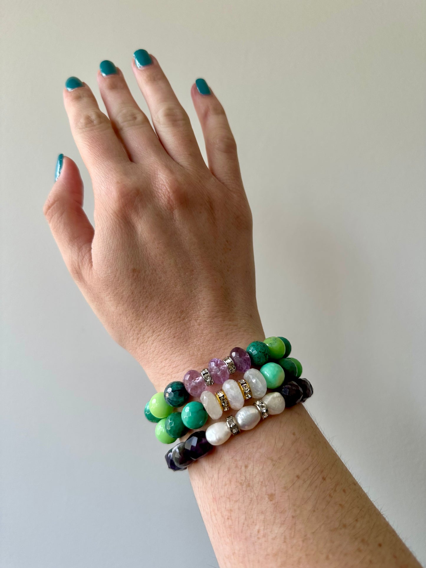 Lana - Amethyst, Moonstone, Chrysoprase and Freshwater Pearl Gemstone Bracelets