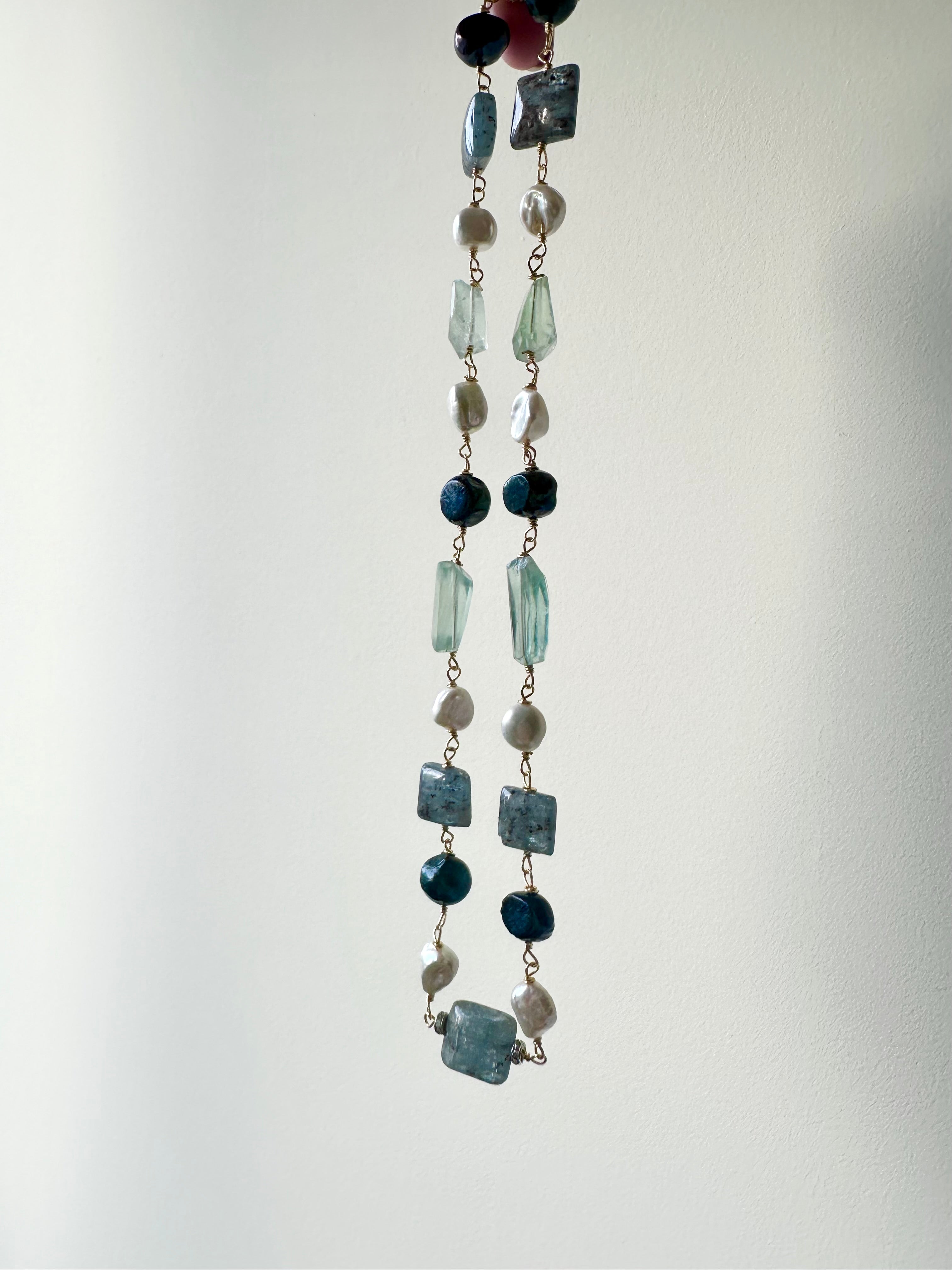 Livia - Kyanite, Fluorite, Black Pearl and Freshwater Pearl Gemstone Necklace