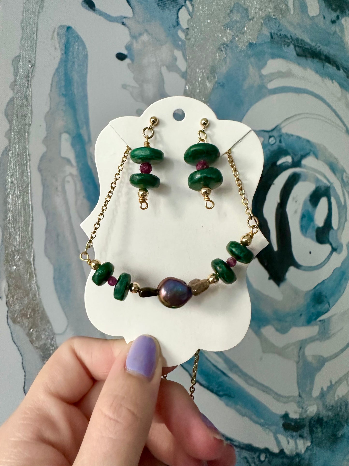 Gemstone Earring and Necklace Pairs - Amethyst, Labradorite, Malachite, Rutilated Quartz