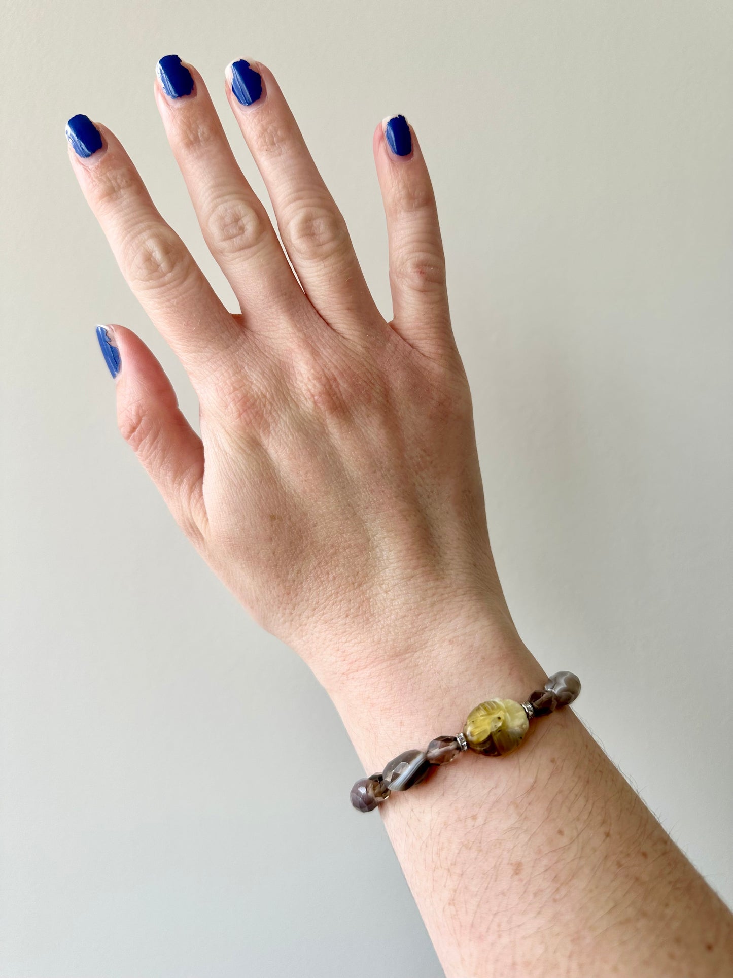 Coconut - Flower Jade, Botswana Agate and Smoky Quartz Gemstone Bracelet