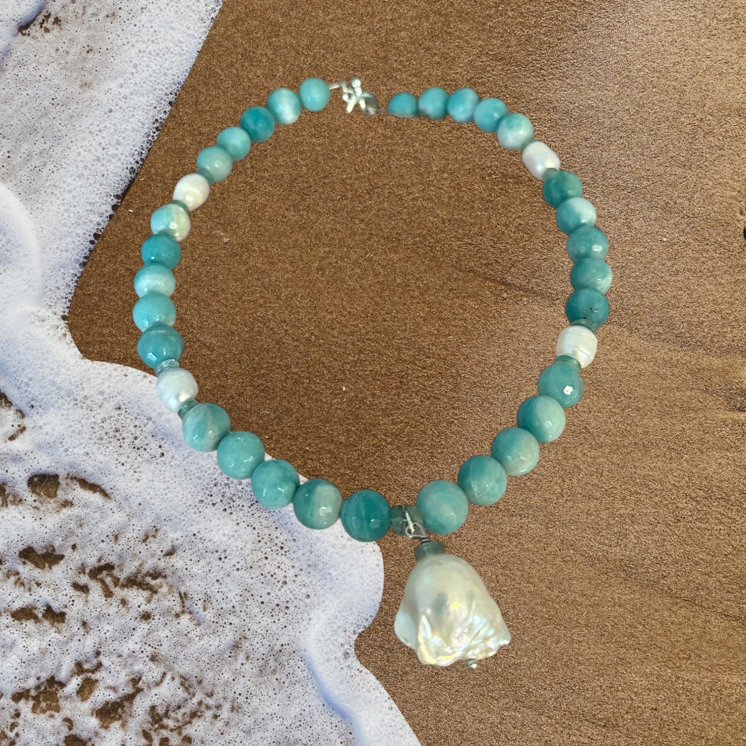 Salty Chic - Freshwater Pearl, Apatite and Amazonite Gemstone Necklace