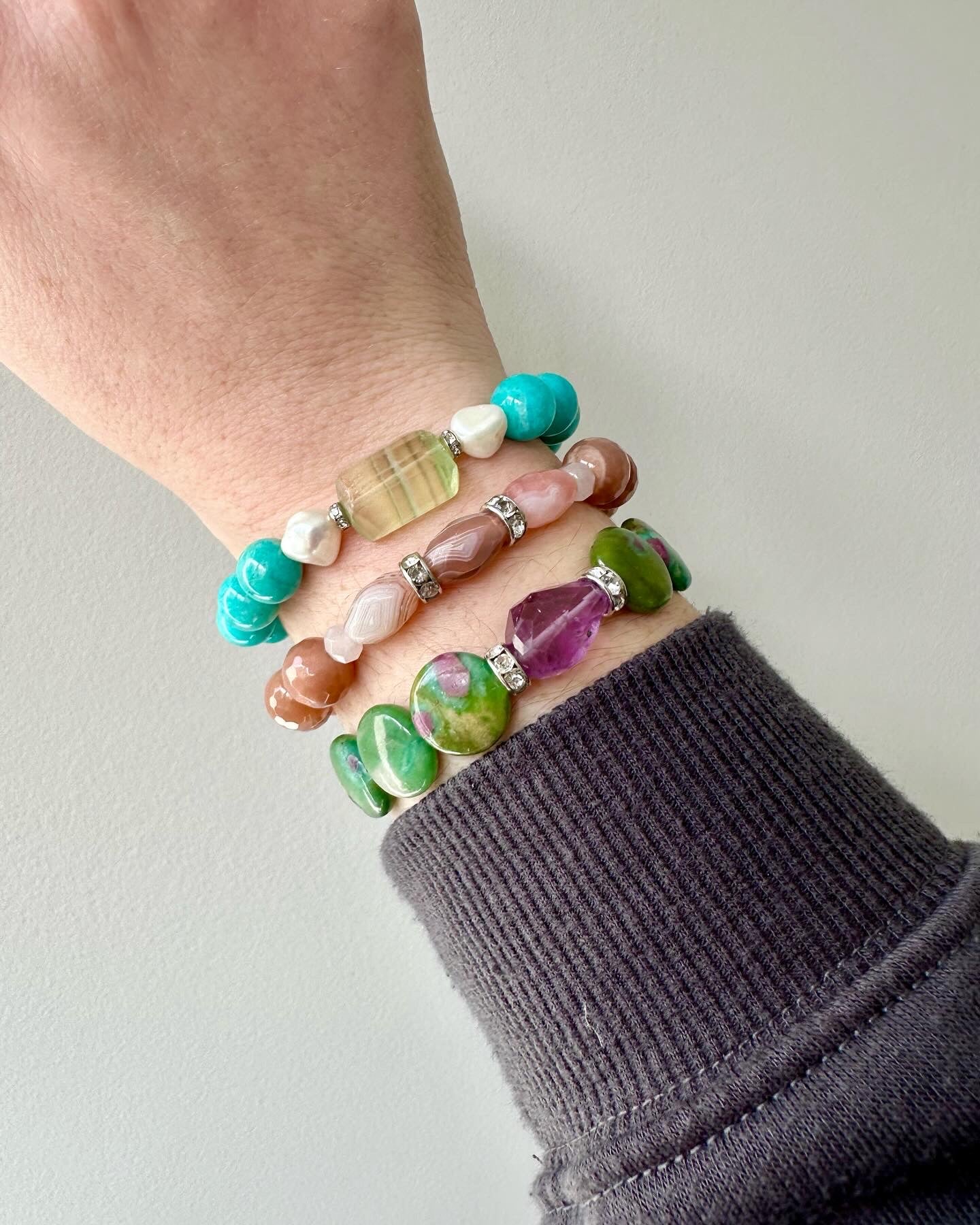 Lilly Pad - Amethyst and Ruby Zoisite Gemstone Bracelet