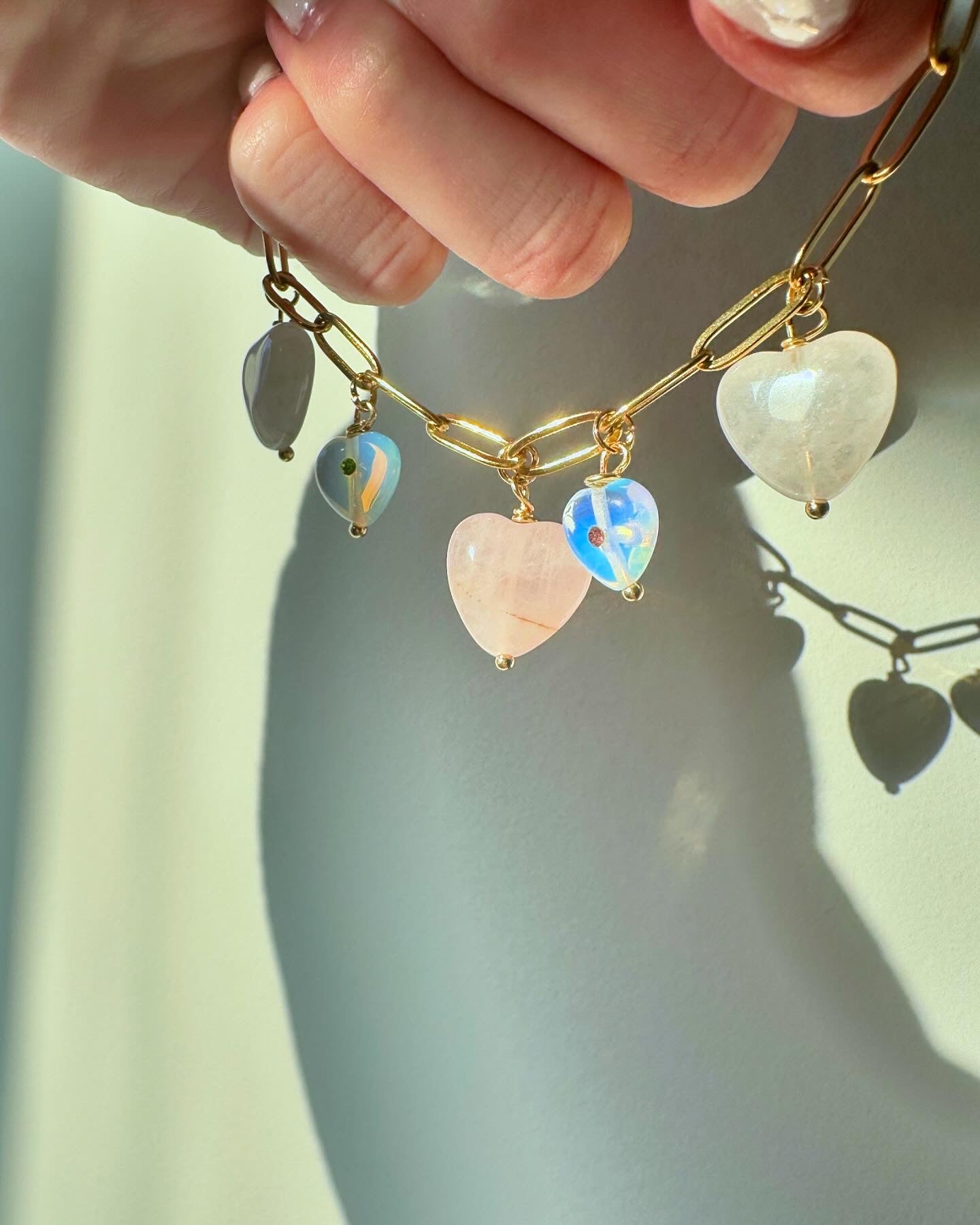 XOXO - Rose Quartz and Opalite Gemstone Charm Bracelet