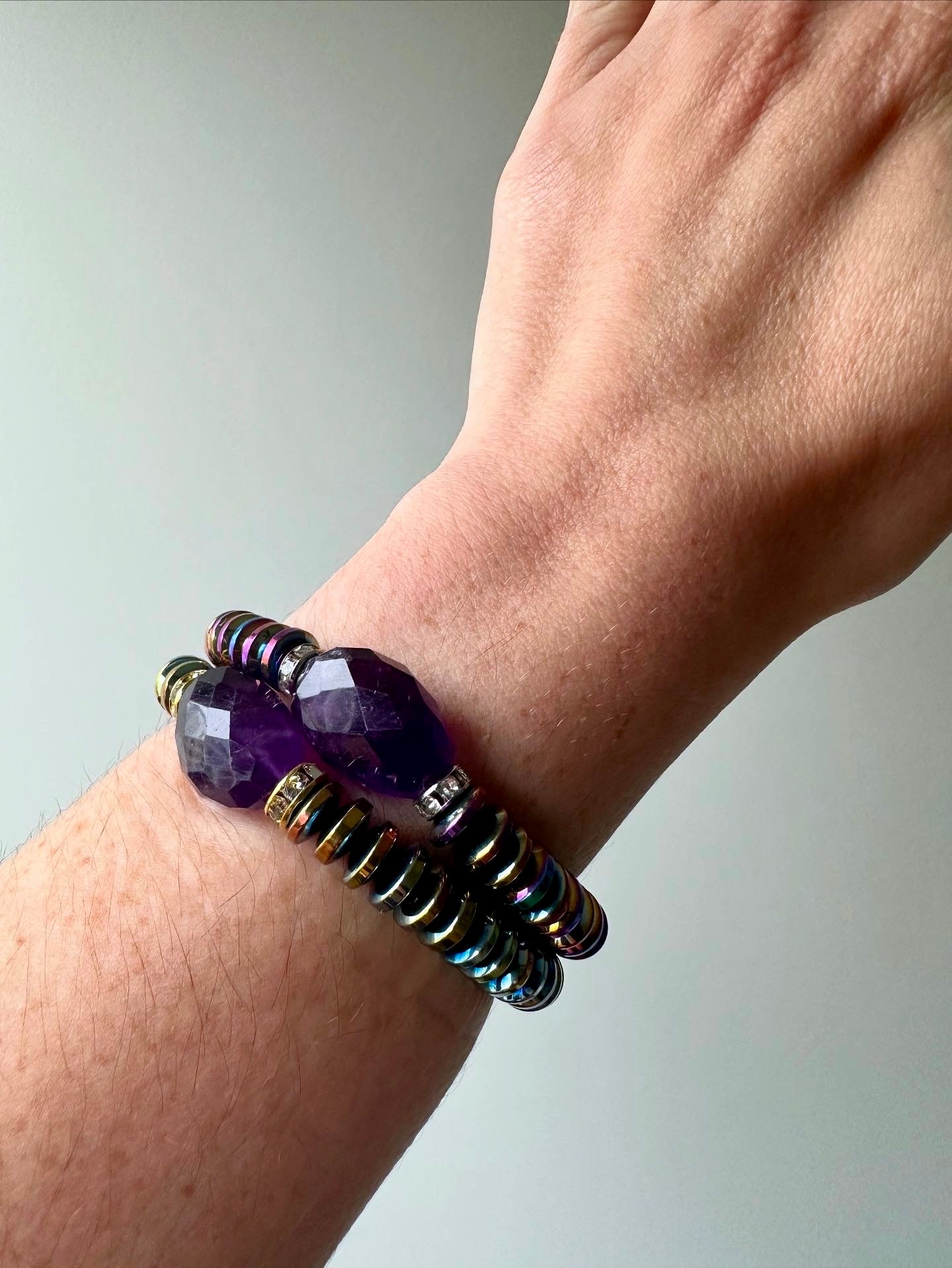 Roxie Gemstone Bracelets - Amethyst and Hematite | Handmade Jewelry