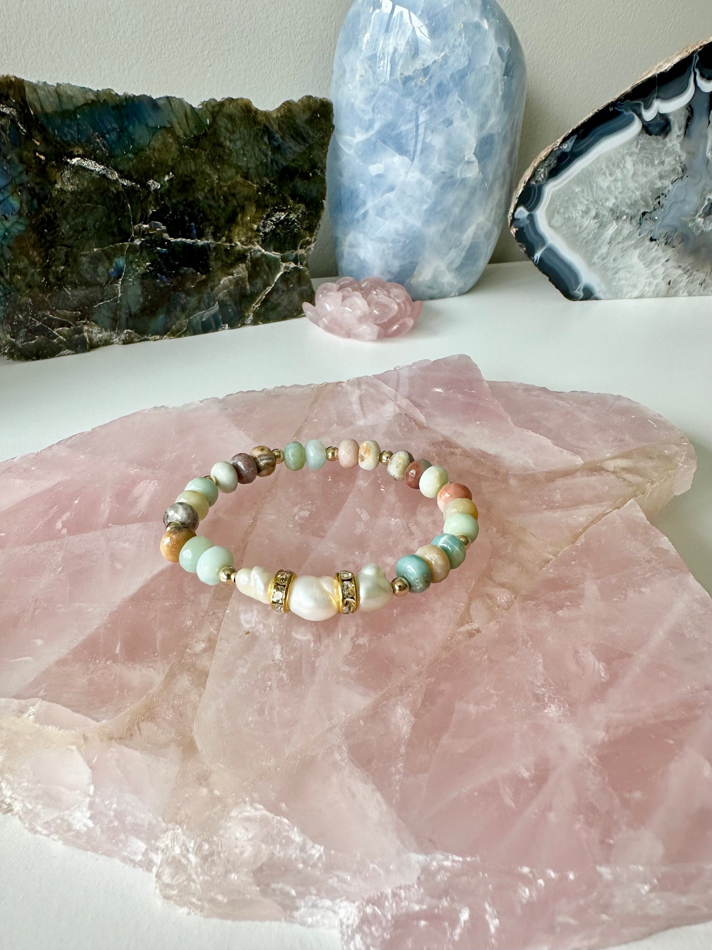 Eau My! - Amazonite and Freshwater Pearl Gemstone Bracelet