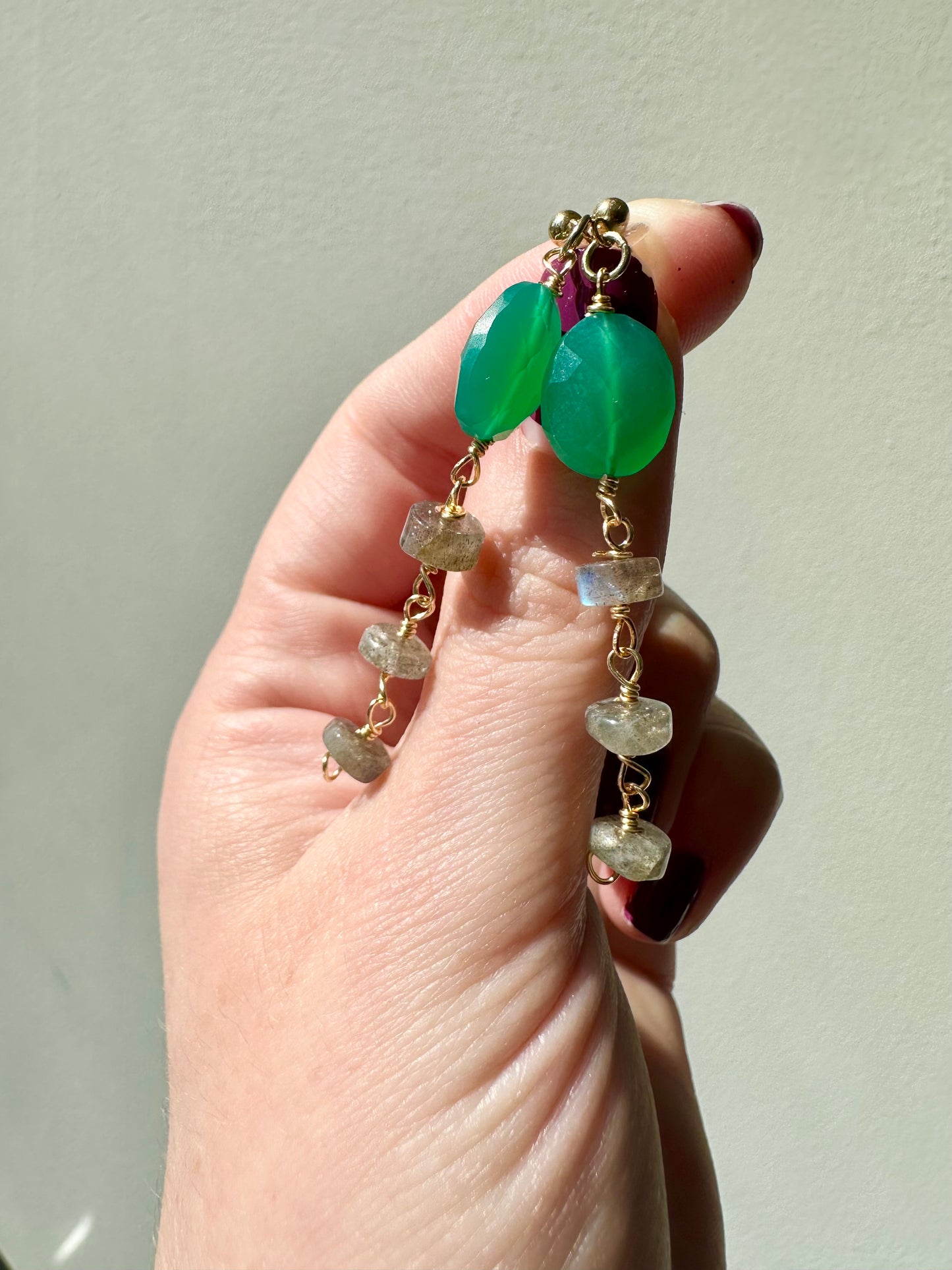 Margo - Green Onyx and Labradorite Gemstone Earrings