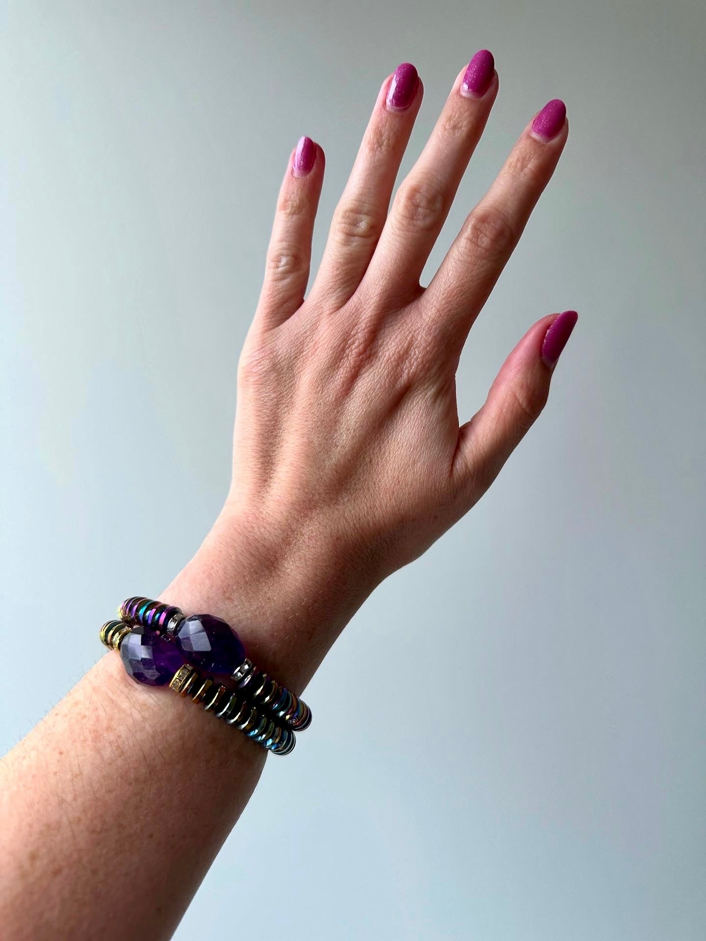 Roxie Gemstone Bracelets - Amethyst and Hematite | Handmade Jewelry