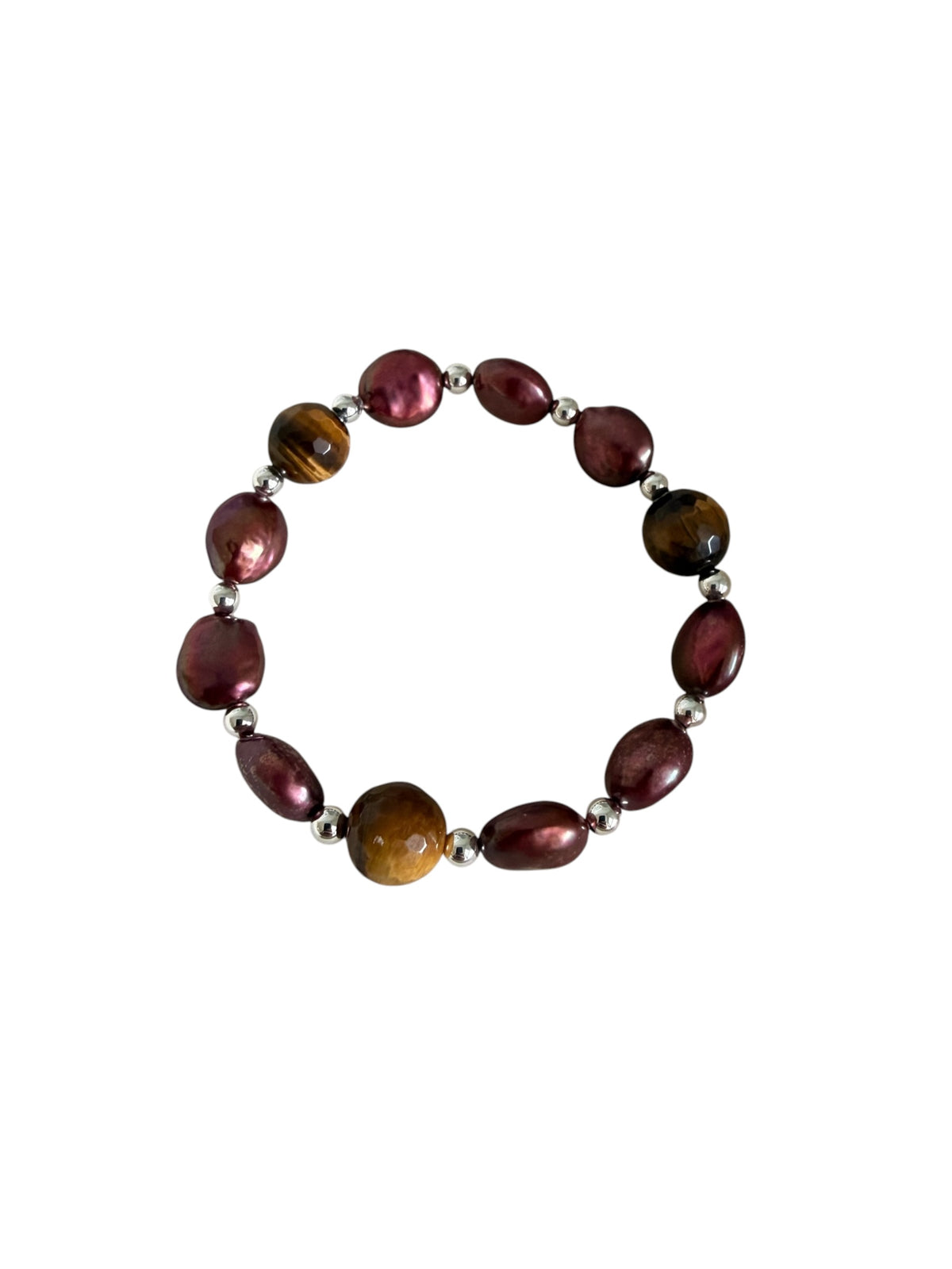 Merlot — Handcrafted Red Pearl & Tiger’s Eye Bracelet