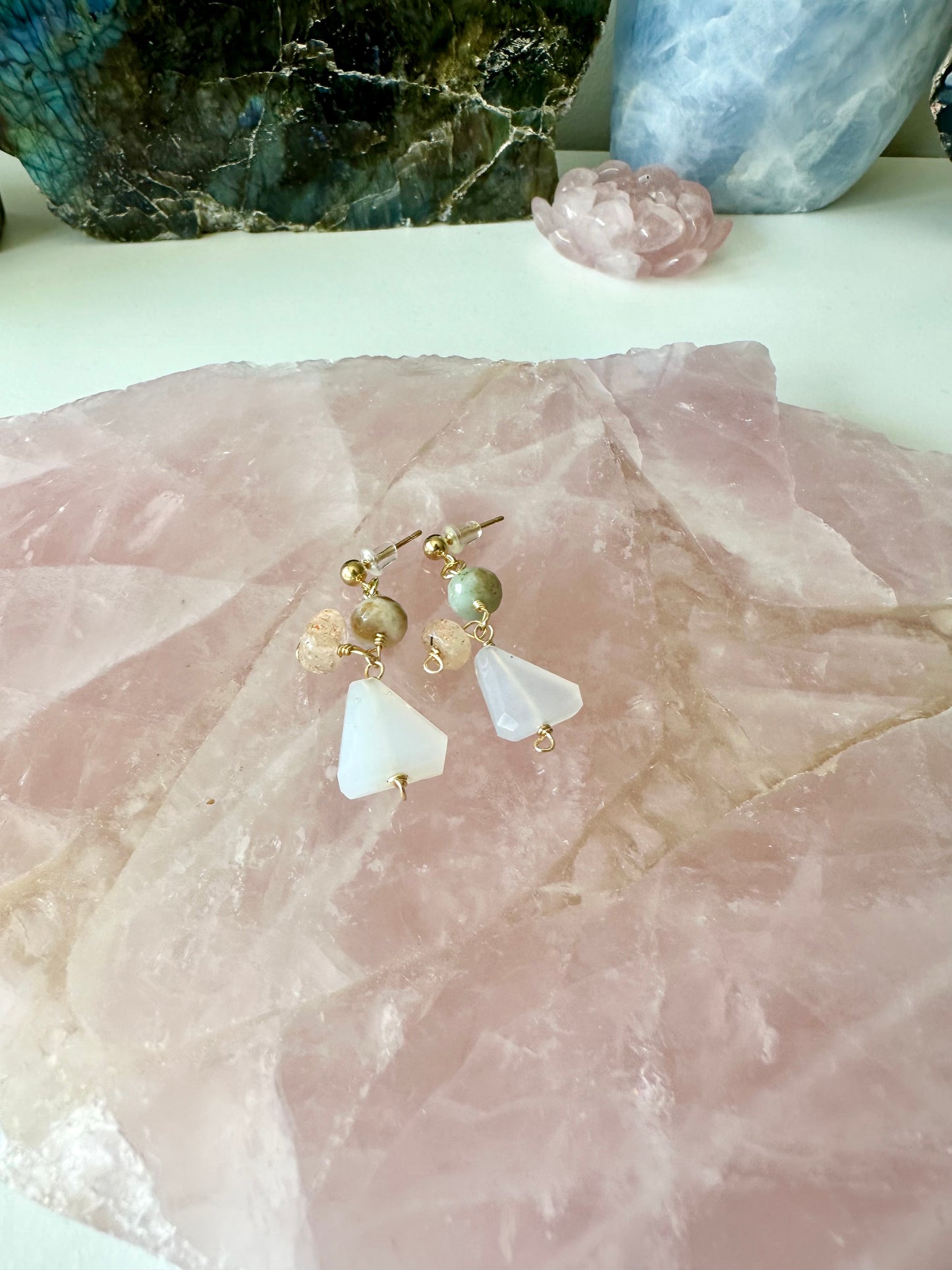 Orange Blossom - Chalcedony, Amazonite and Sunstone Gemstone Earrings