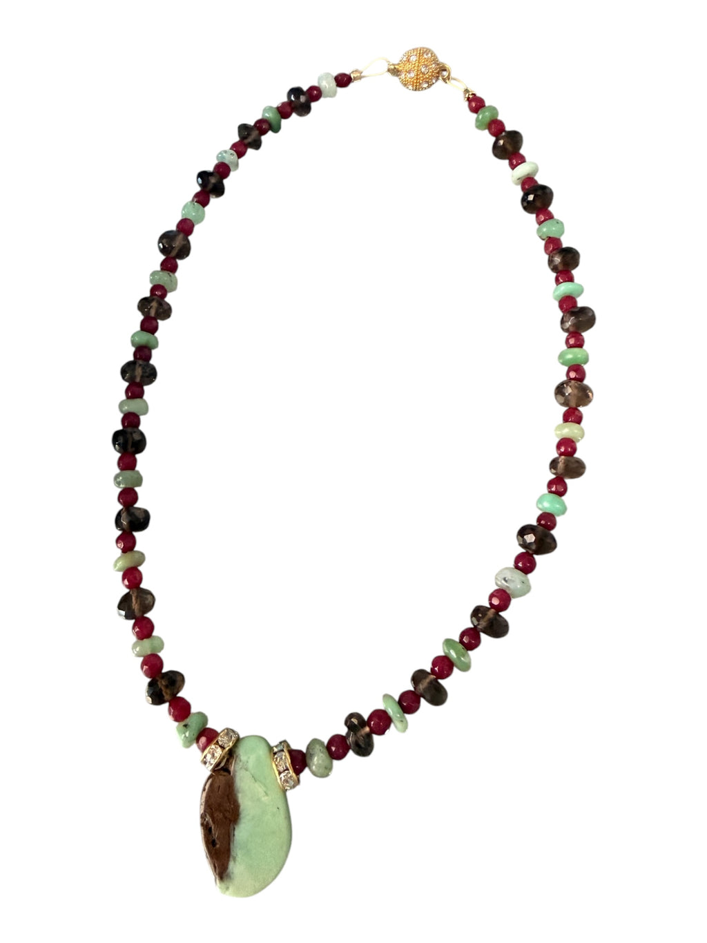 Sand Bar — Limited Edition Chrysoprase, Smoky Quartz & Ruby Jade Necklace