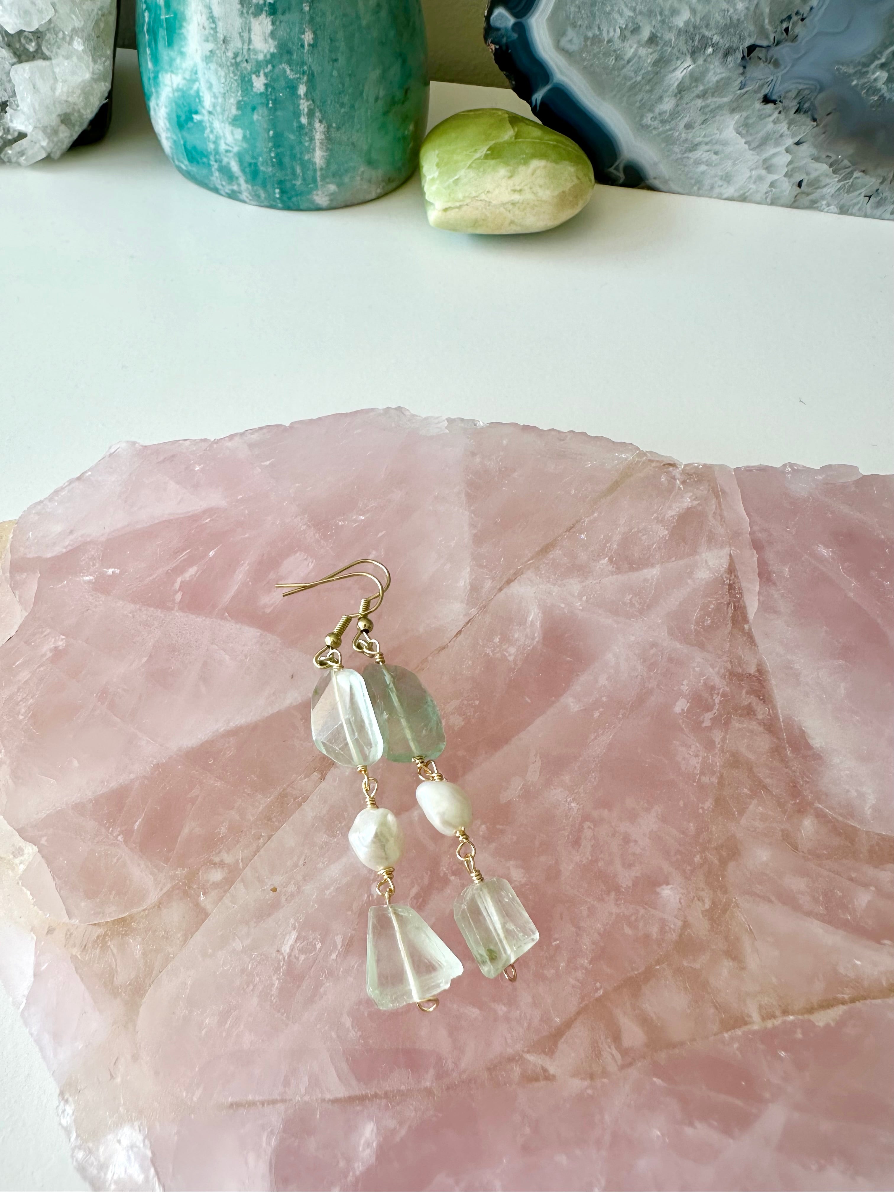 Livia - Fluorite and Freshwater Pearl Gemstone Earrings