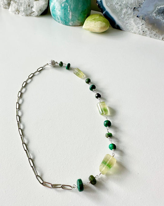 Demi - Half Gemstone Half Paperclip Chain Necklace