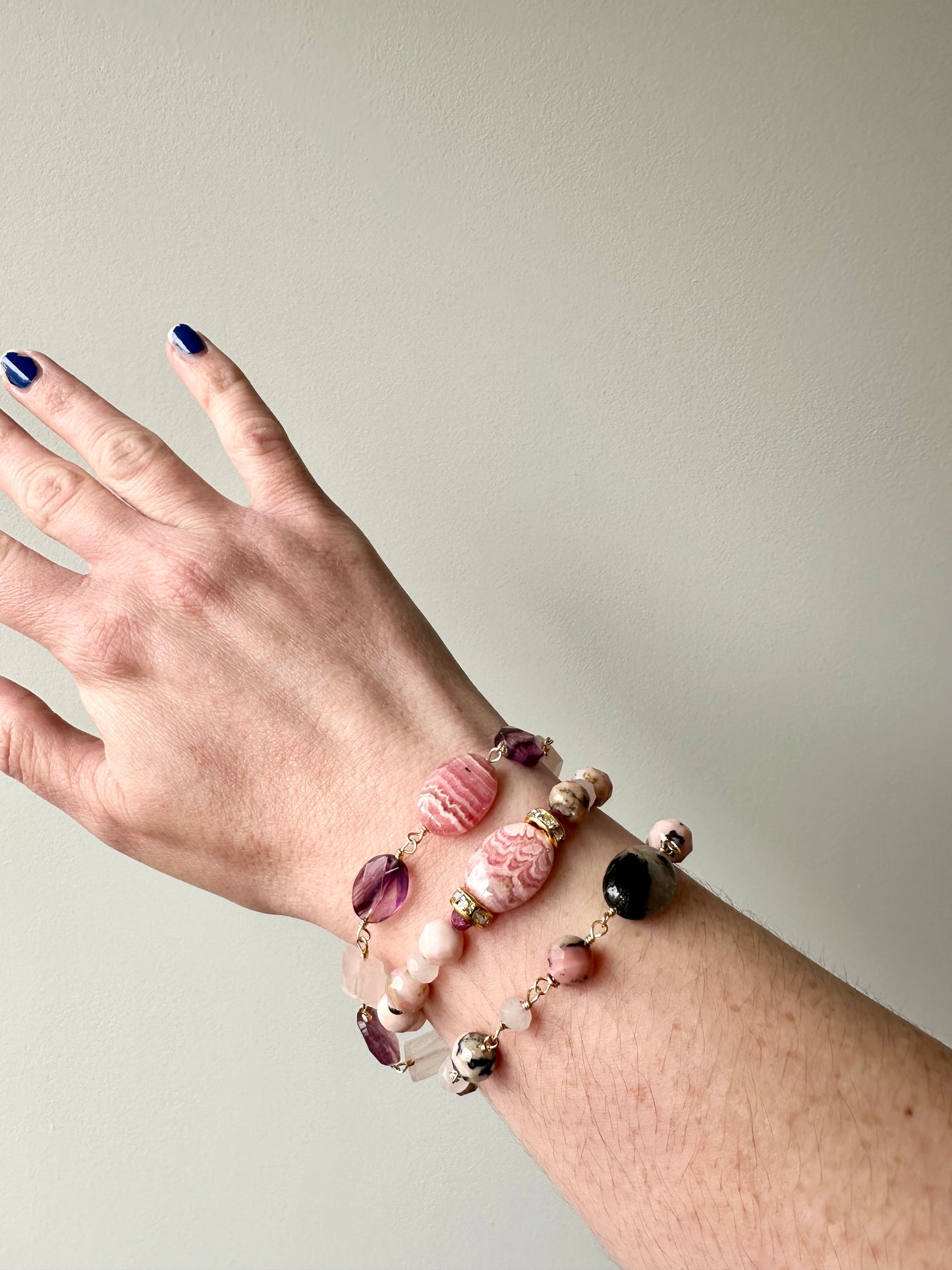 Flamingo - Rhodochrosite, Pink Opal, Ruby and Rose Quartz Gemstone Bracelet