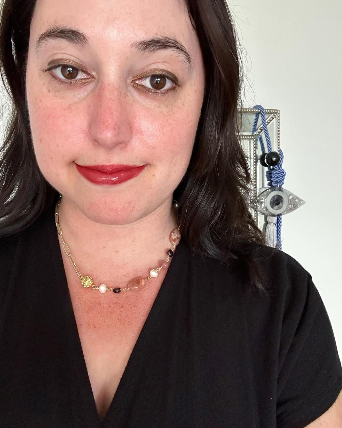 Demi - Half Gemstone Half Paperclip Chain Necklace