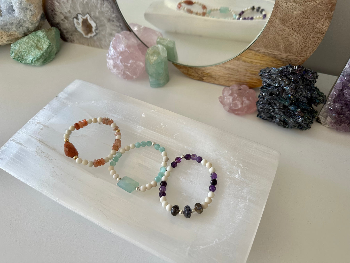 Seaglass - Amethyst, Chalcedony, Sunstone Gemstone Bracelets