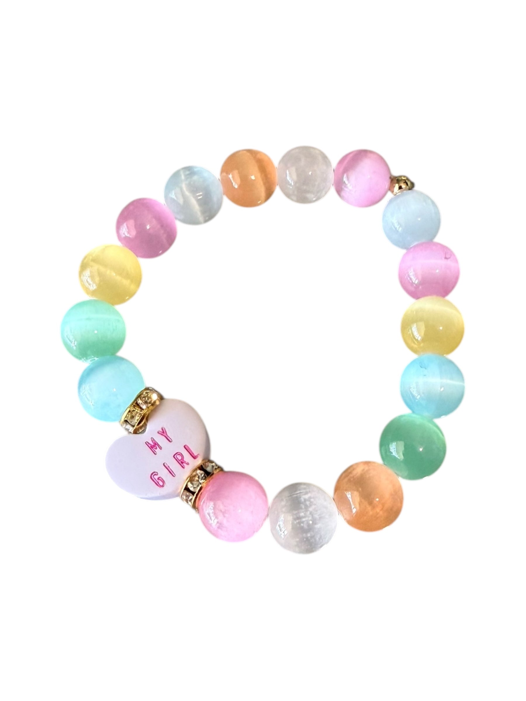 Candy Heart Gemstone Bracelets - Candy Hearts, Rose Quartz and Selenite | Limited Edition Valentine’s Jewelry | Love, Peace and Clarity