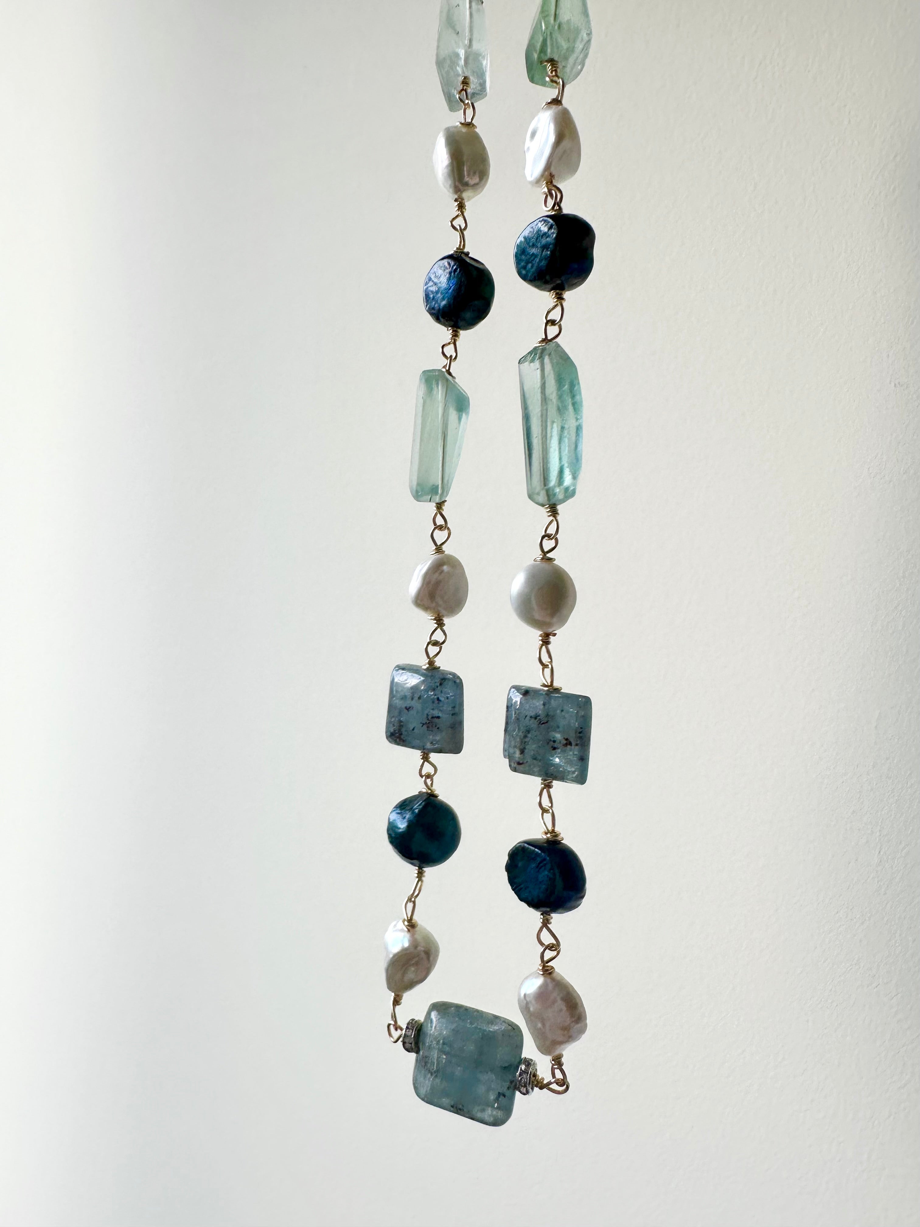 Livia - Kyanite, Fluorite, Black Pearl and Freshwater Pearl Gemstone Necklace