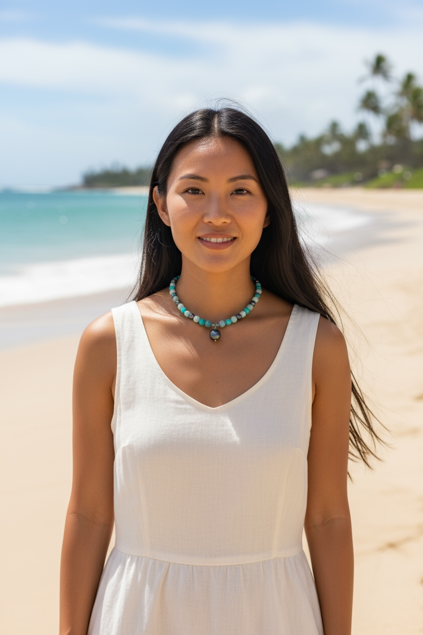 Sea Breeze Gemstone Necklace - Tahitian Black Pearl, Apatite and Amazonite | Handmade Jewelry