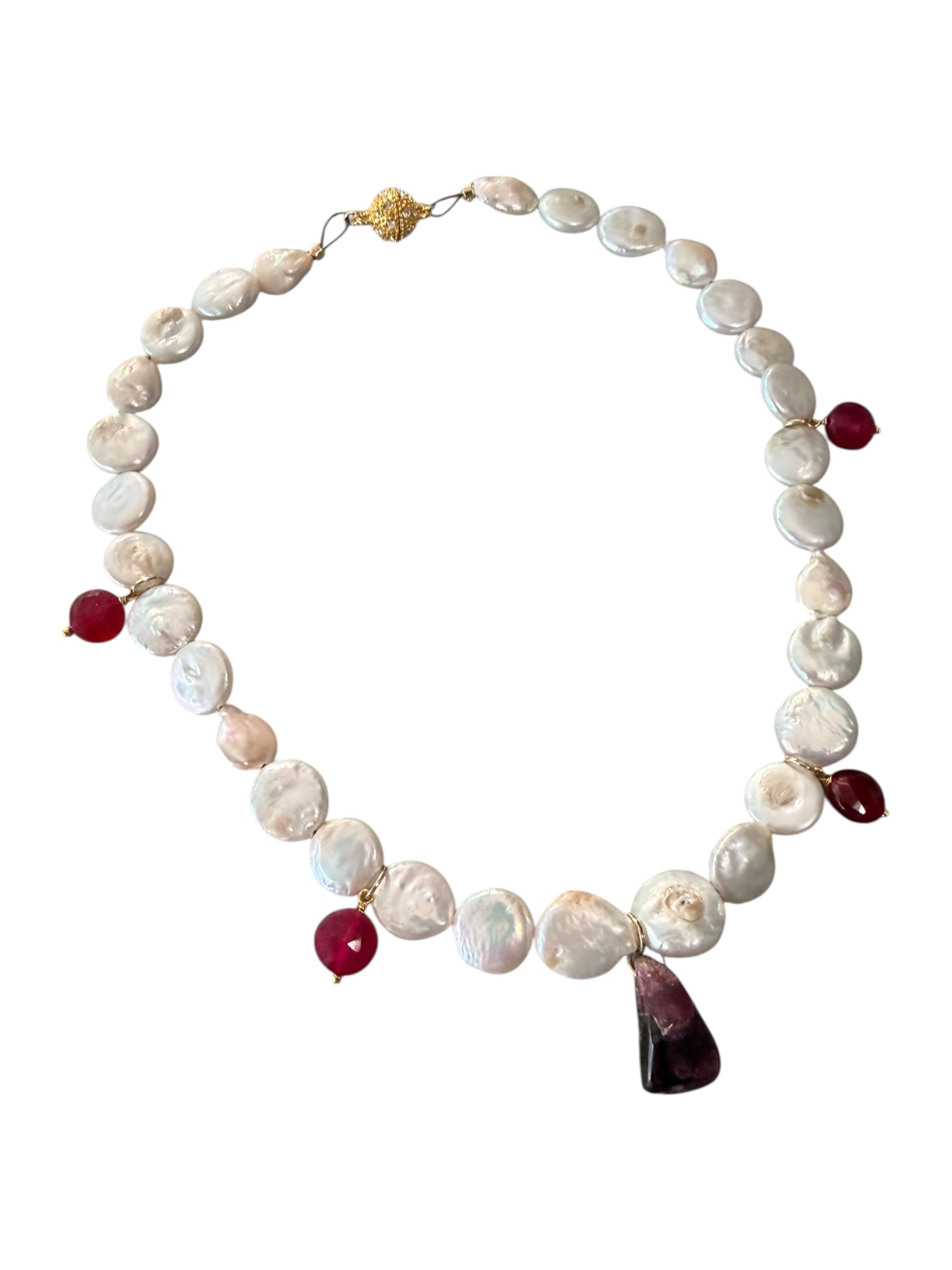 Love Potion Gemstone Necklace - Pink Tourmaline, Ruby, Freshwater Coin Pearls | Limited Edition Valentine’s Jewelry | Love, Healing and Wisdom