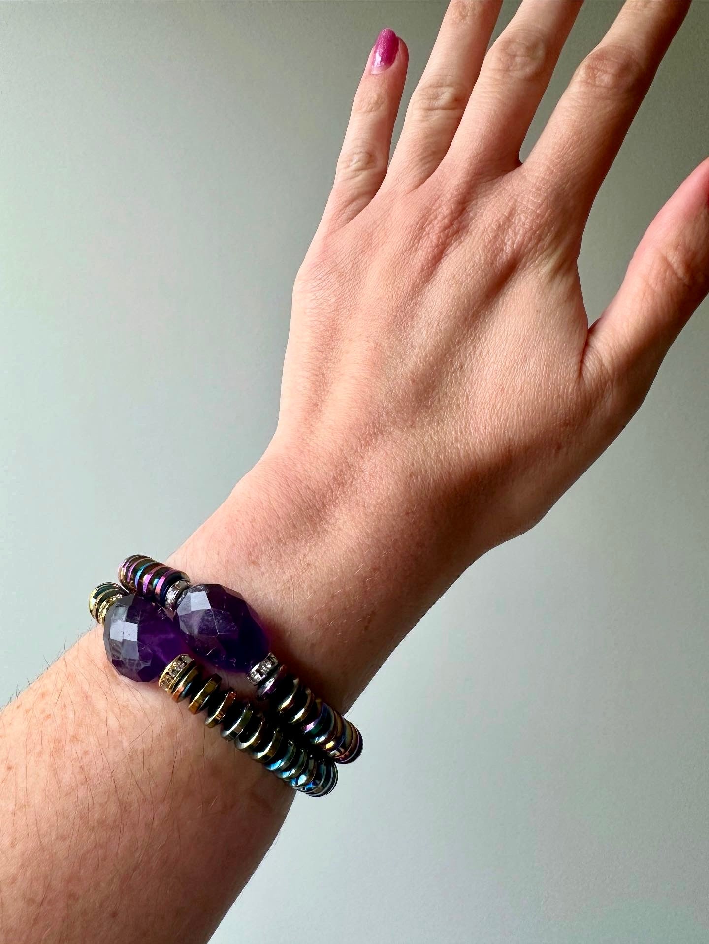 Roxie Gemstone Bracelets - Amethyst and Hematite | Handmade Jewelry