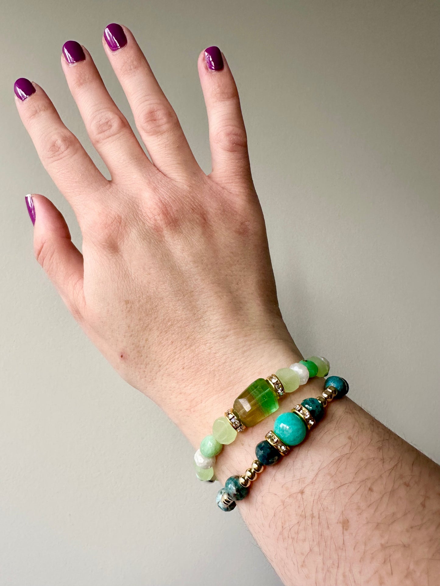 Palm Frond - Fluorite, Jade, Chrysoprase and Moonstone Gemstone Bracelet