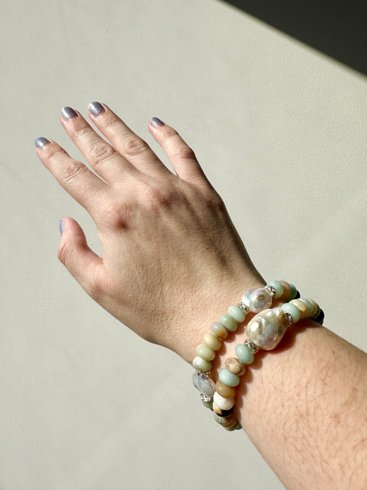 Hayden - Baroque Pearl, Freshwater Pearl and Amazonite Gemstone Bracelets