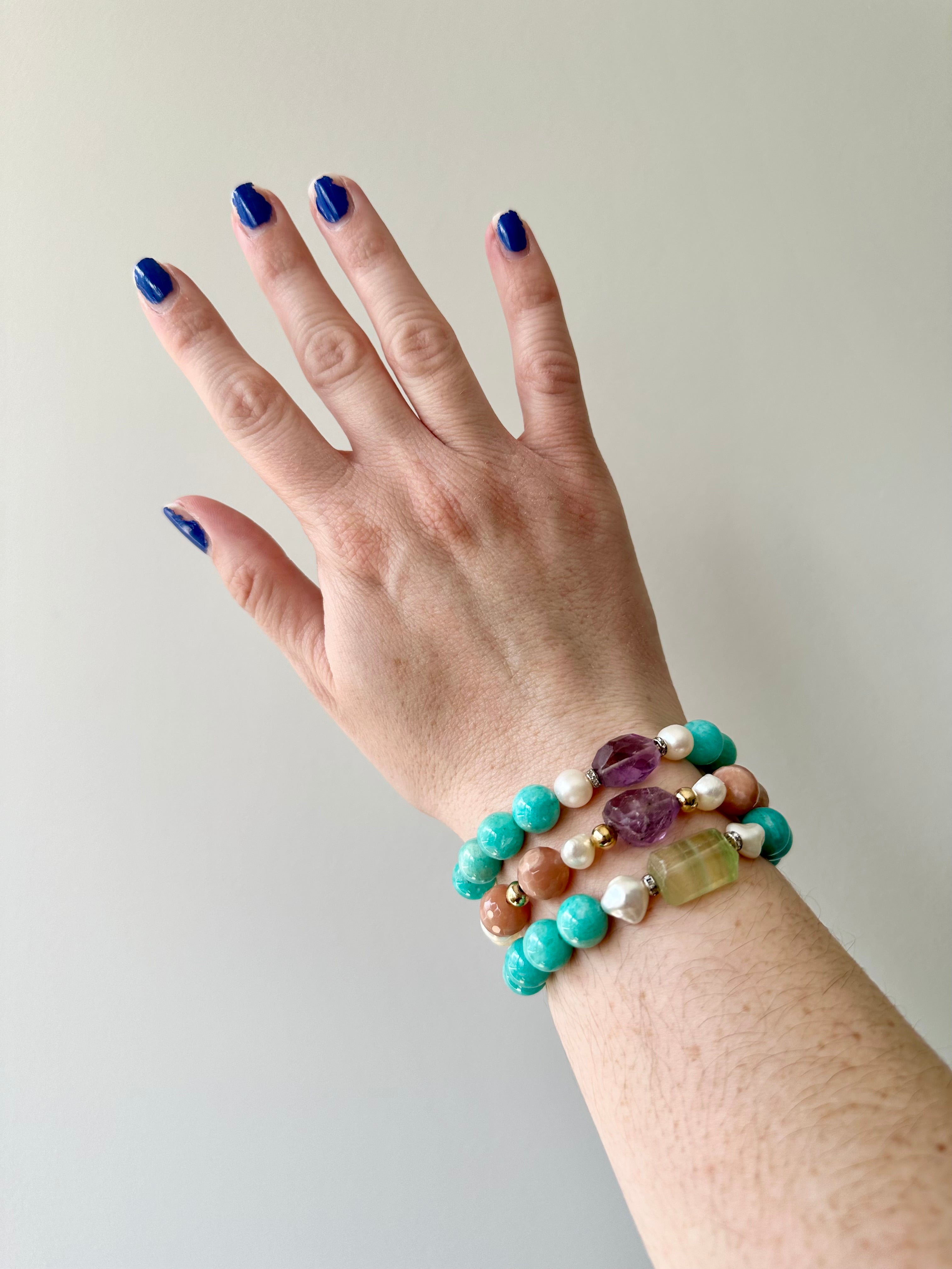 Addison - Amazonite, Amethyst, Moonstone, Fluorite, Freshwater Pearl Gemstone Bracelets