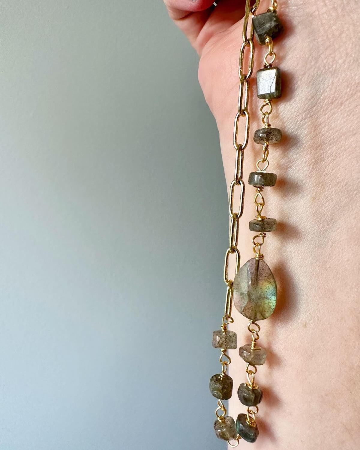 Demi - Half Gemstone Half Paperclip Chain Necklace