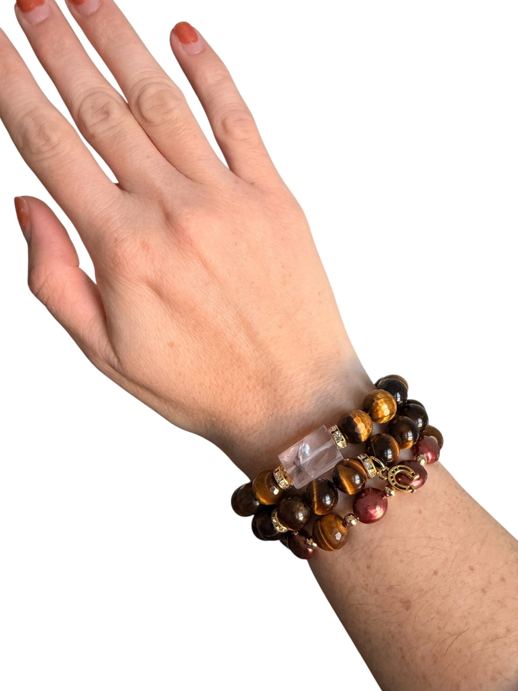 Merlot — Handcrafted Red Pearl & Tiger’s Eye Bracelet