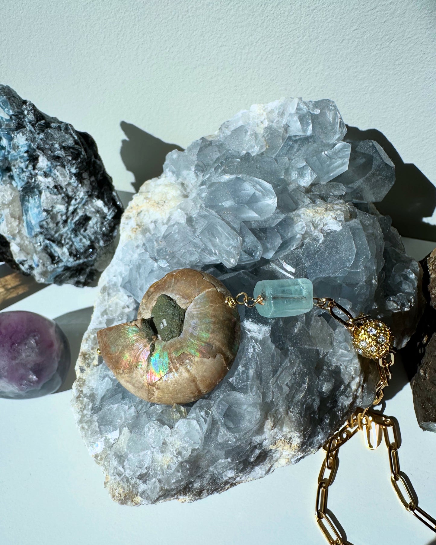 Jolly Rancher - Aquamarine and Ammonite Gemstone Necklace