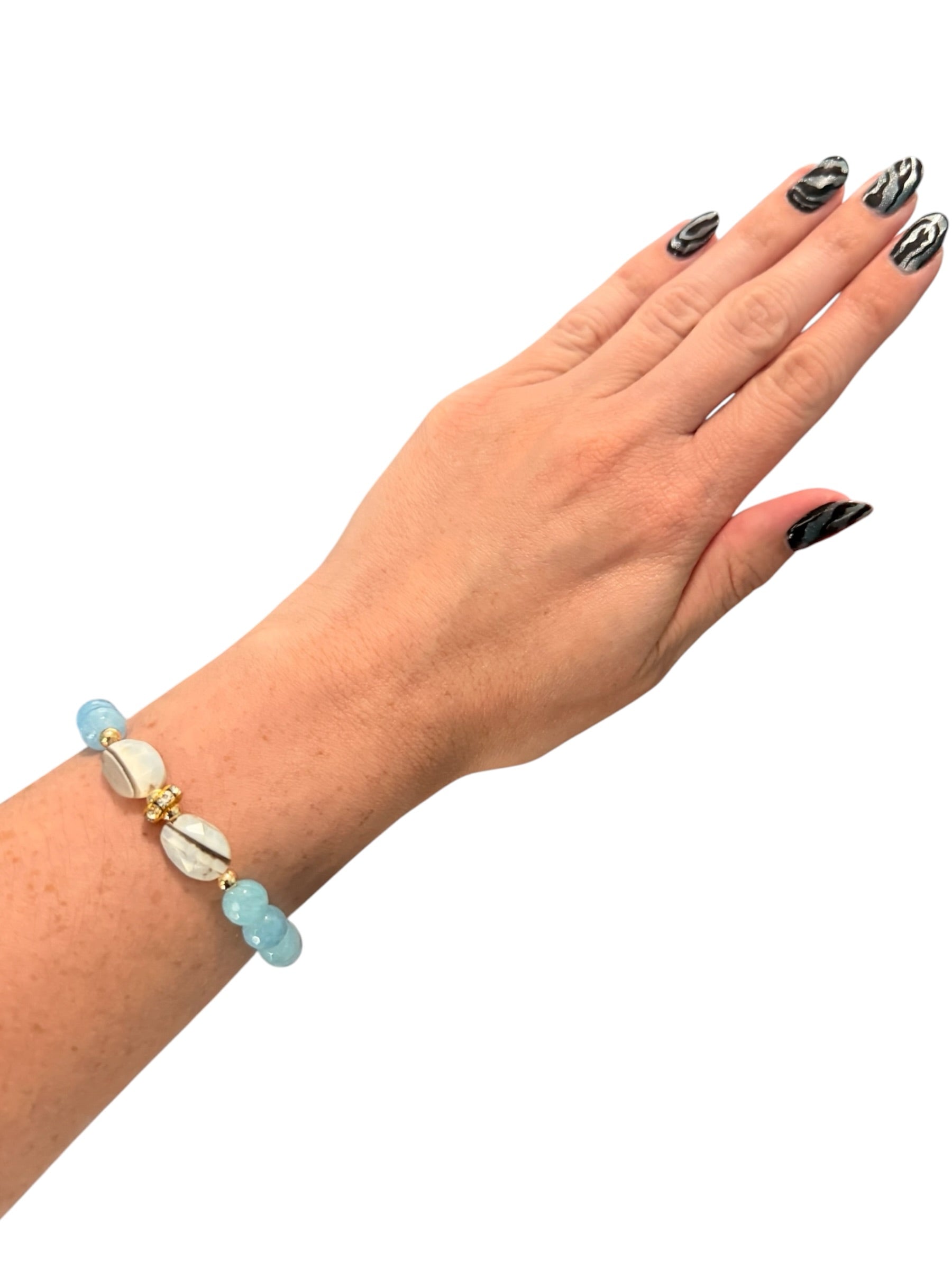 Still Waters — Handcrafted Blue Agate, Owyhee Blue Opal & Gold Pavé Diamond Bead Bracelet