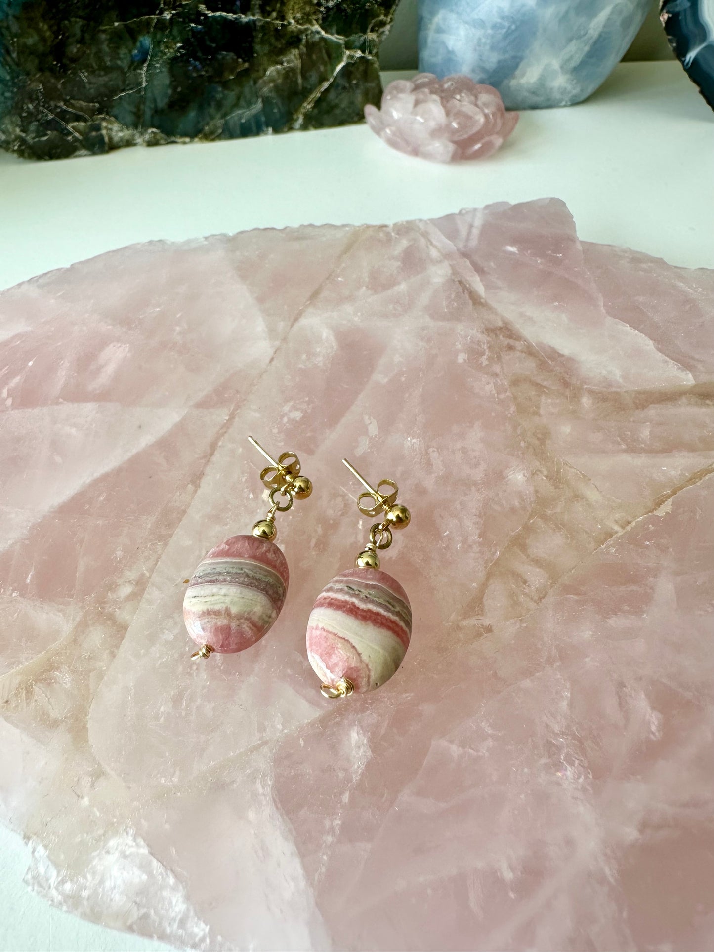 Flamingo - Rhodochrosite Gemstone Earrings