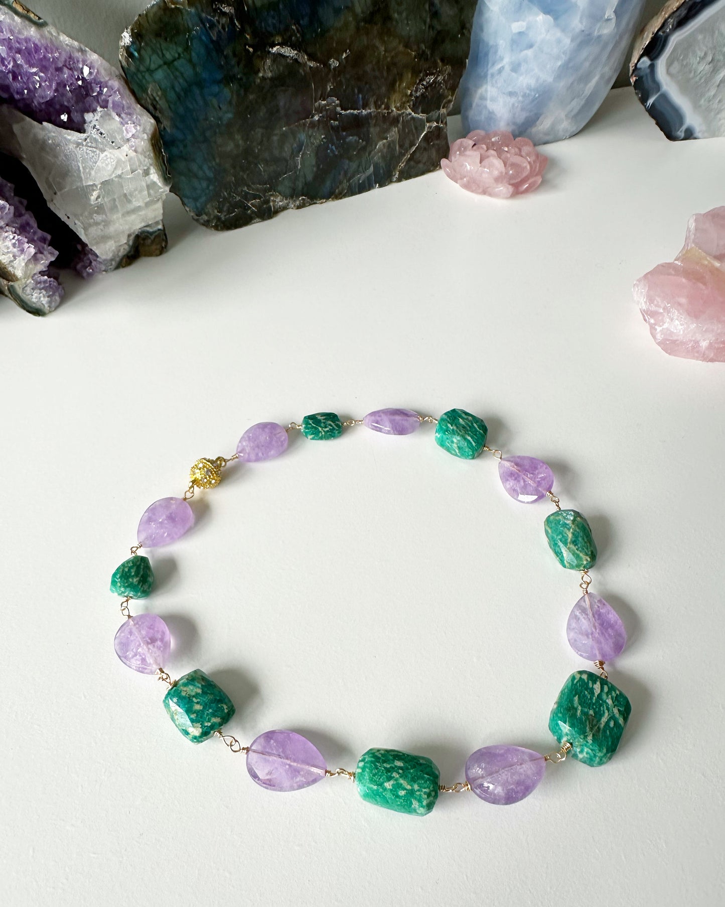 Worth Ave - Amethyst and Amazonite Gemstone Necklace