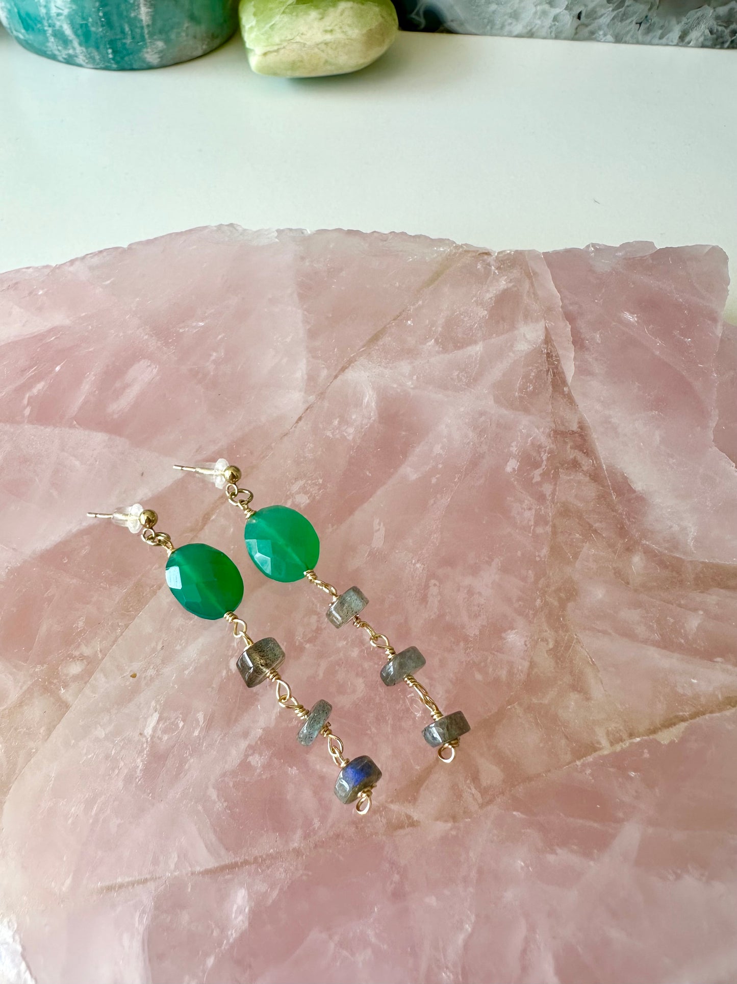 Margo - Green Onyx and Labradorite Gemstone Earrings