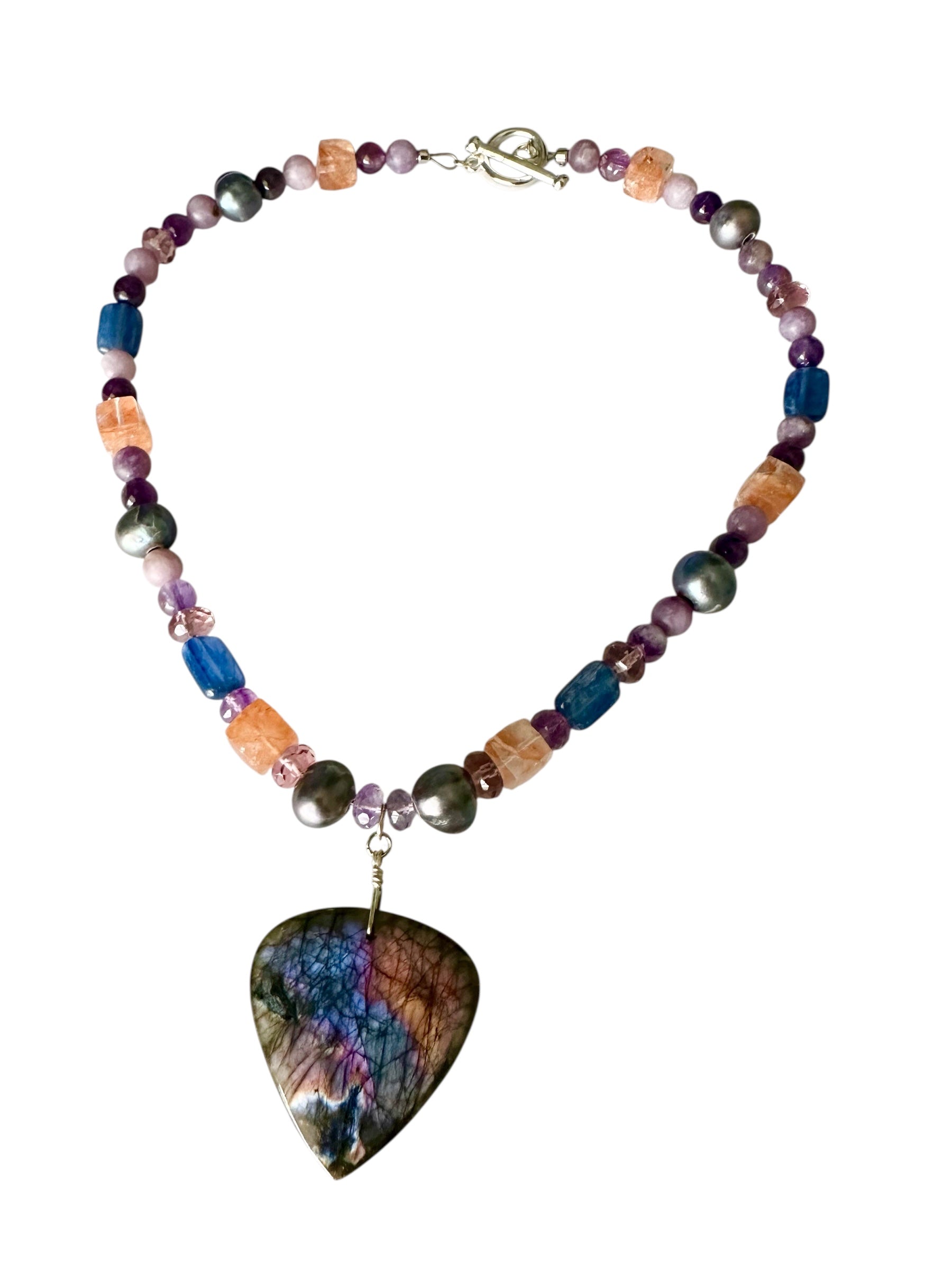 Spellbound Gemstone Necklace - Labradorite, Tahitian Black Pearl, Kyanite, Sunstone, Amethyst and Lepidolite | Handmade Jewelry