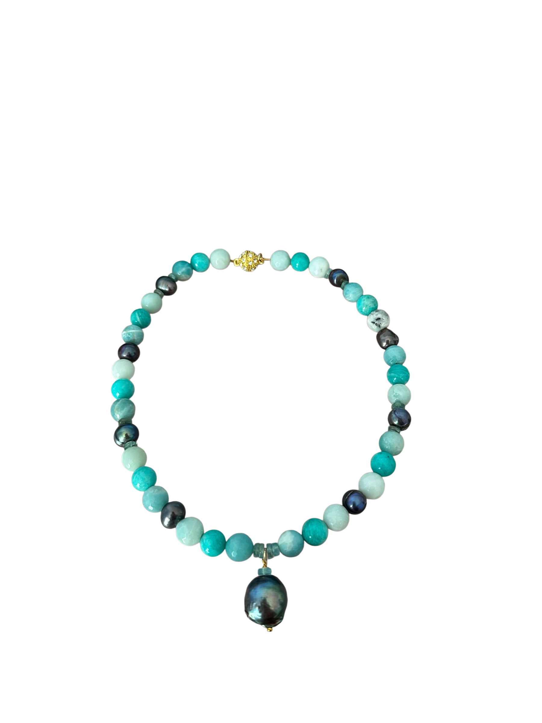 Sea Breeze - Tahitian Black Pearl, Apatite and Amazonite Gemstone Necklace