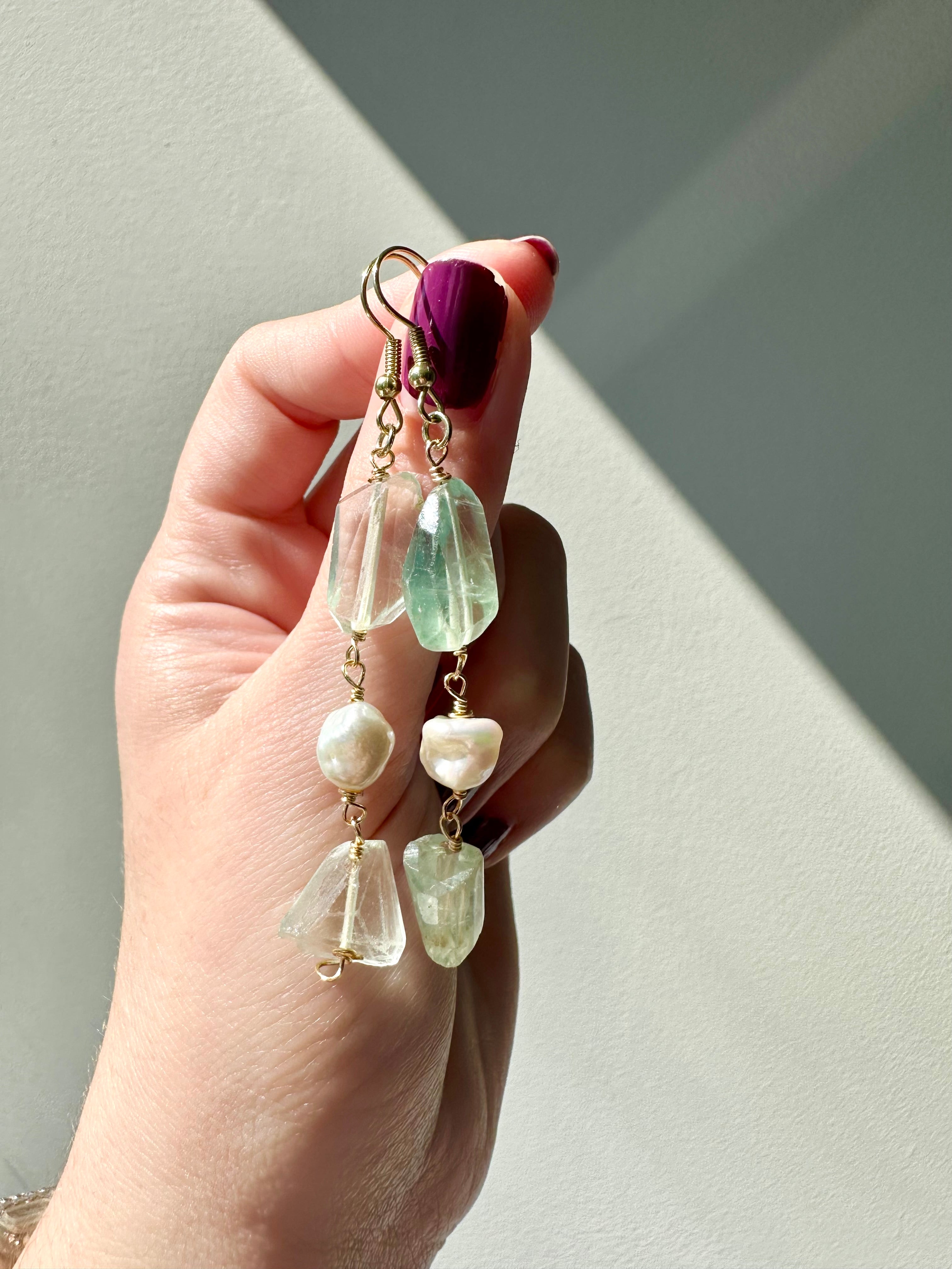 Livia - Fluorite and Freshwater Pearl Gemstone Earrings