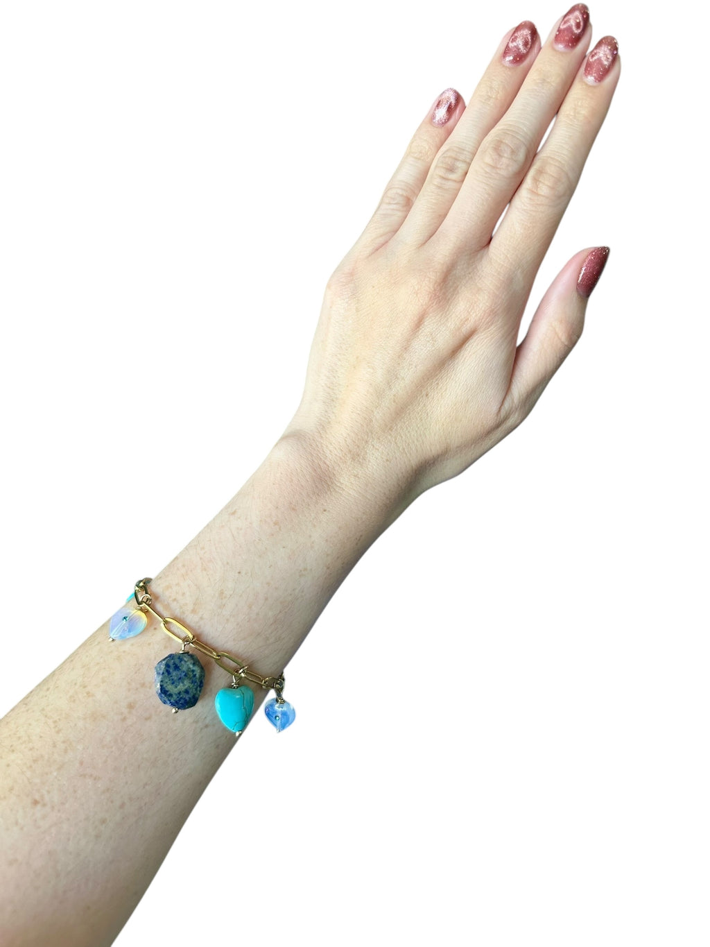 Bleu Gemstone Charm Bracelet - Lapis Lazuli, Turquoise and Opalite | Handmade Jewelry