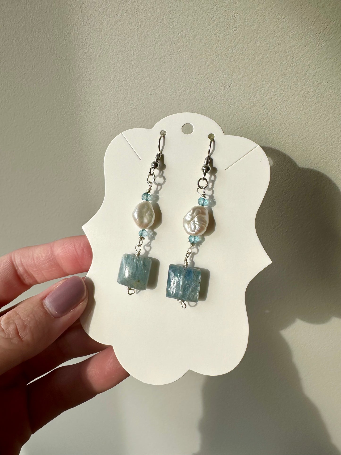 Riley - Freshwater Pearl, Blue Topaz and Kyanite Gemstone Earrings