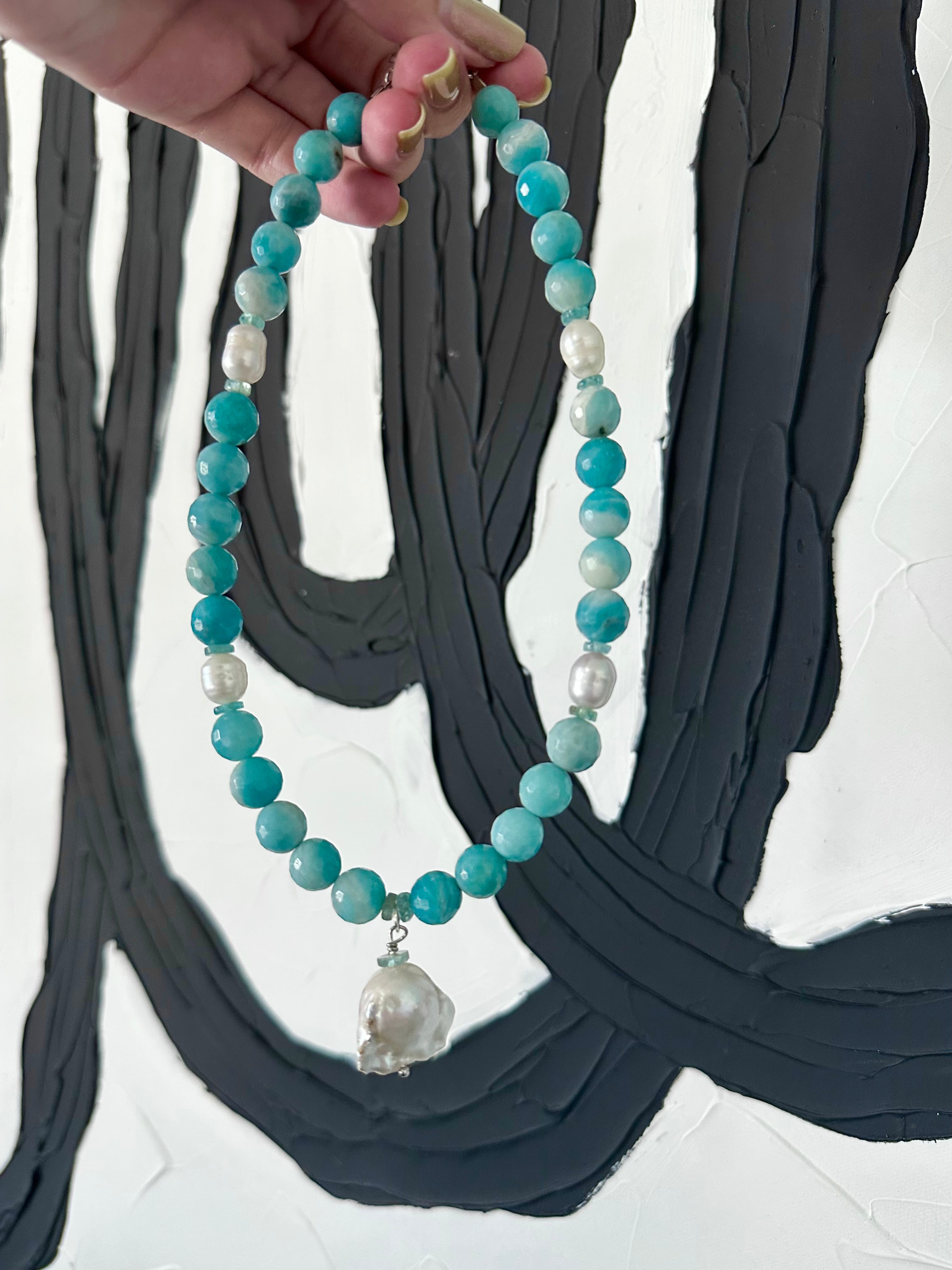 Salty Chic - Freshwater Pearl, Apatite and Amazonite Gemstone Necklace