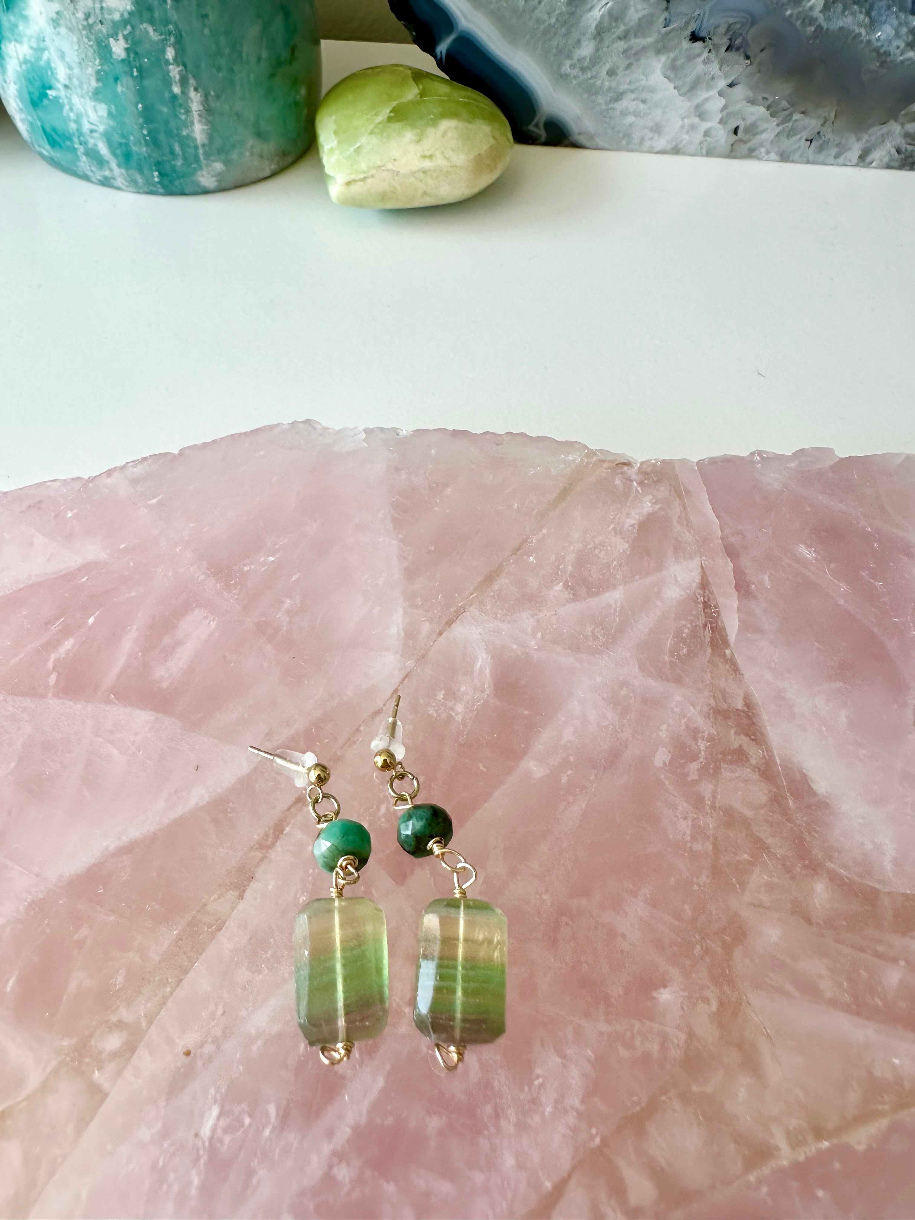 Emma - Fluorite and Emerald Gemstone Earrings