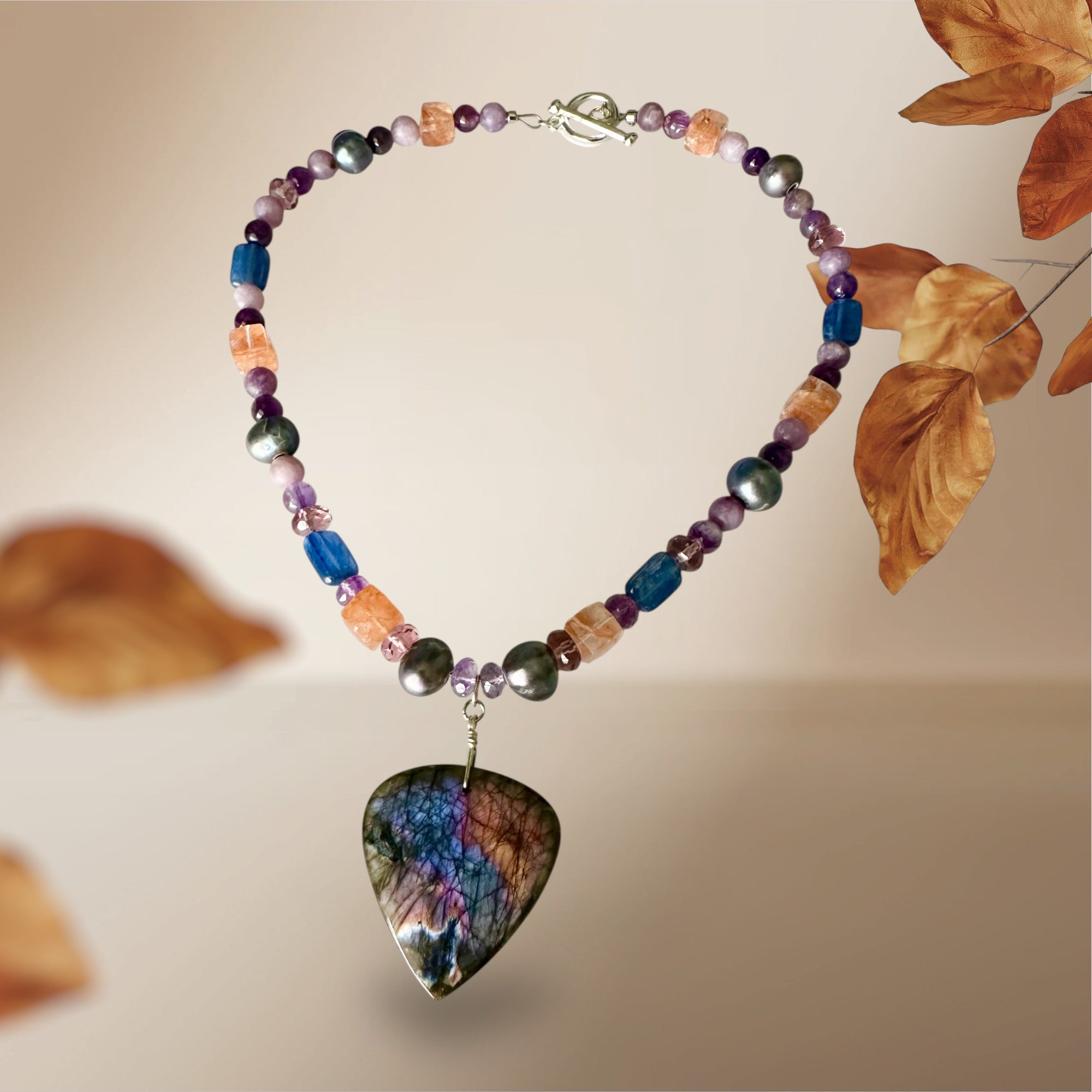 Spellbound Gemstone Necklace - Labradorite, Tahitian Black Pearl, Kyanite, Sunstone, Amethyst and Lepidolite | Handmade Jewelry
