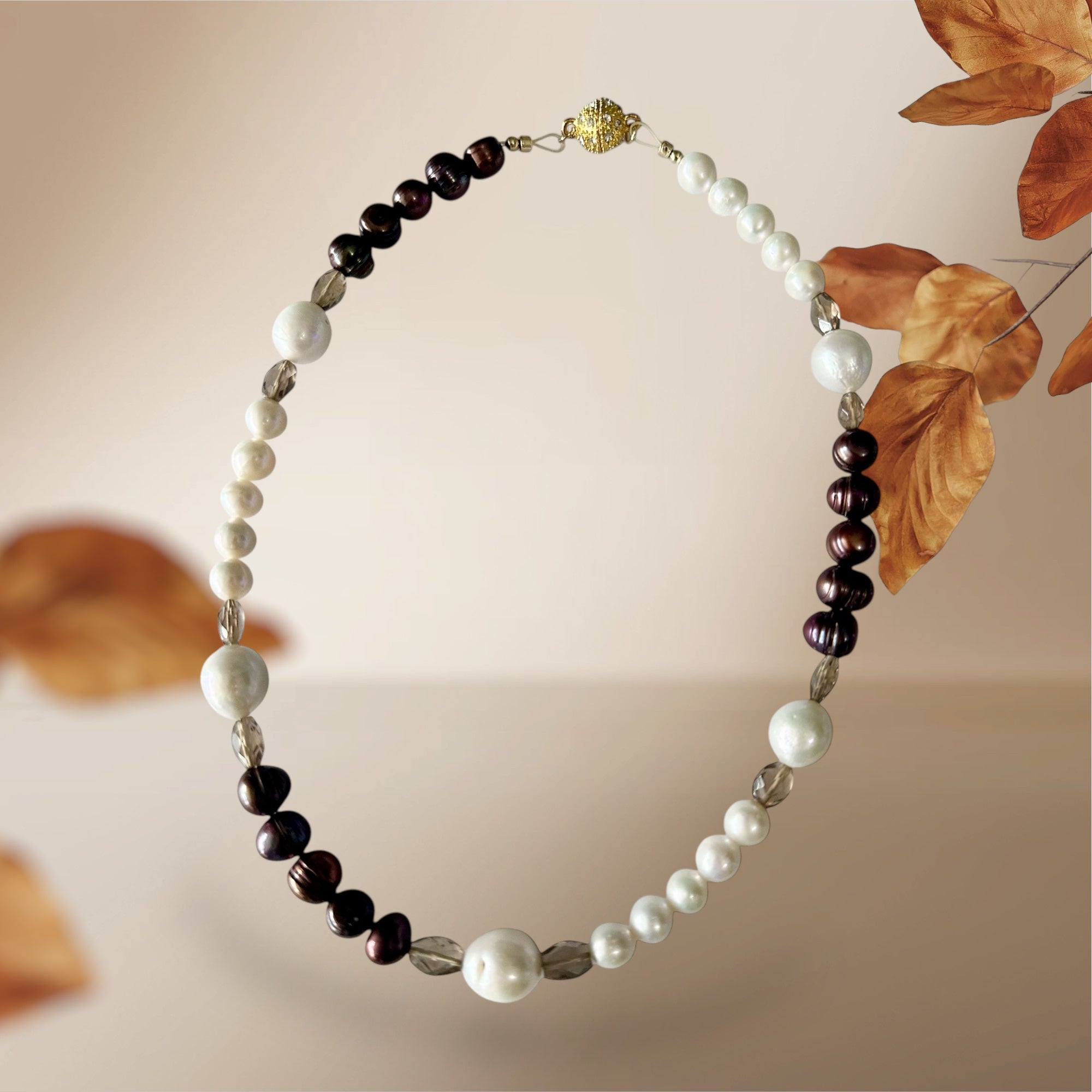 Apple Cider Gemstone Necklace - Chocolate Pearl, Freshwater Pearl and Smoky | Handmade Jewelry