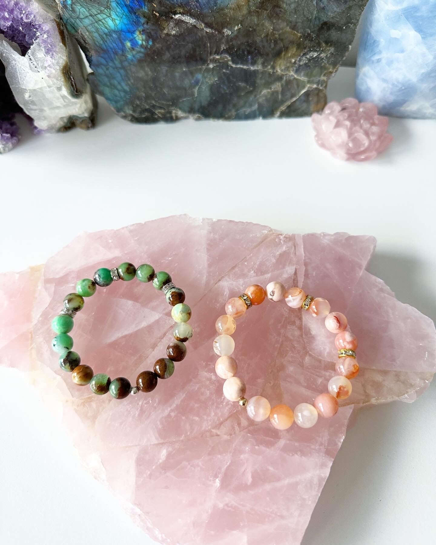 Callie - Chrysoprase and Flower Agate Gemstone Bracelets