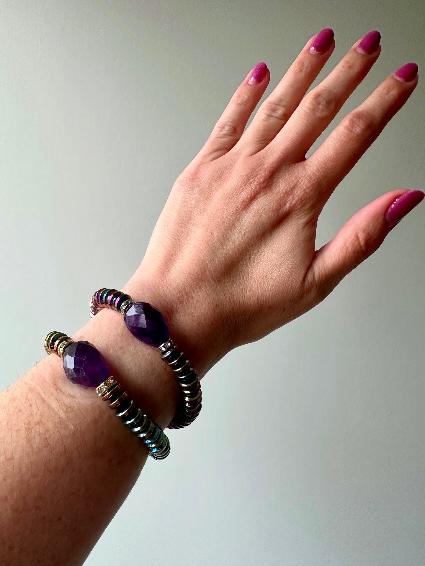 Roxie Gemstone Bracelets - Amethyst and Hematite | Handmade Jewelry