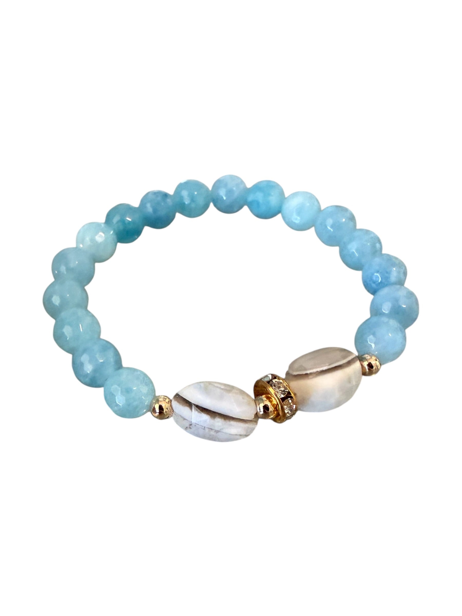 Still Waters — Handcrafted Blue Agate, Owyhee Blue Opal & Gold Pavé Diamond Bead Bracelet
