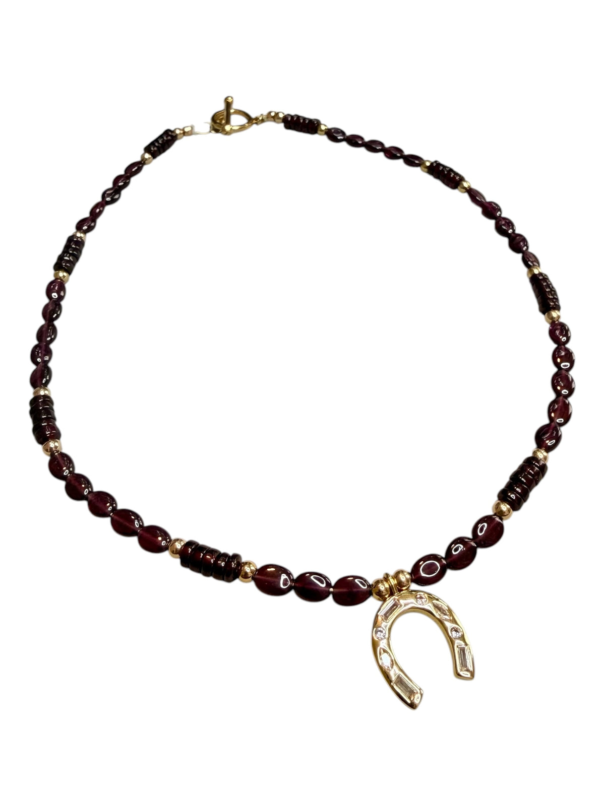 Lucky in Love — Garnet Horseshoe Necklace