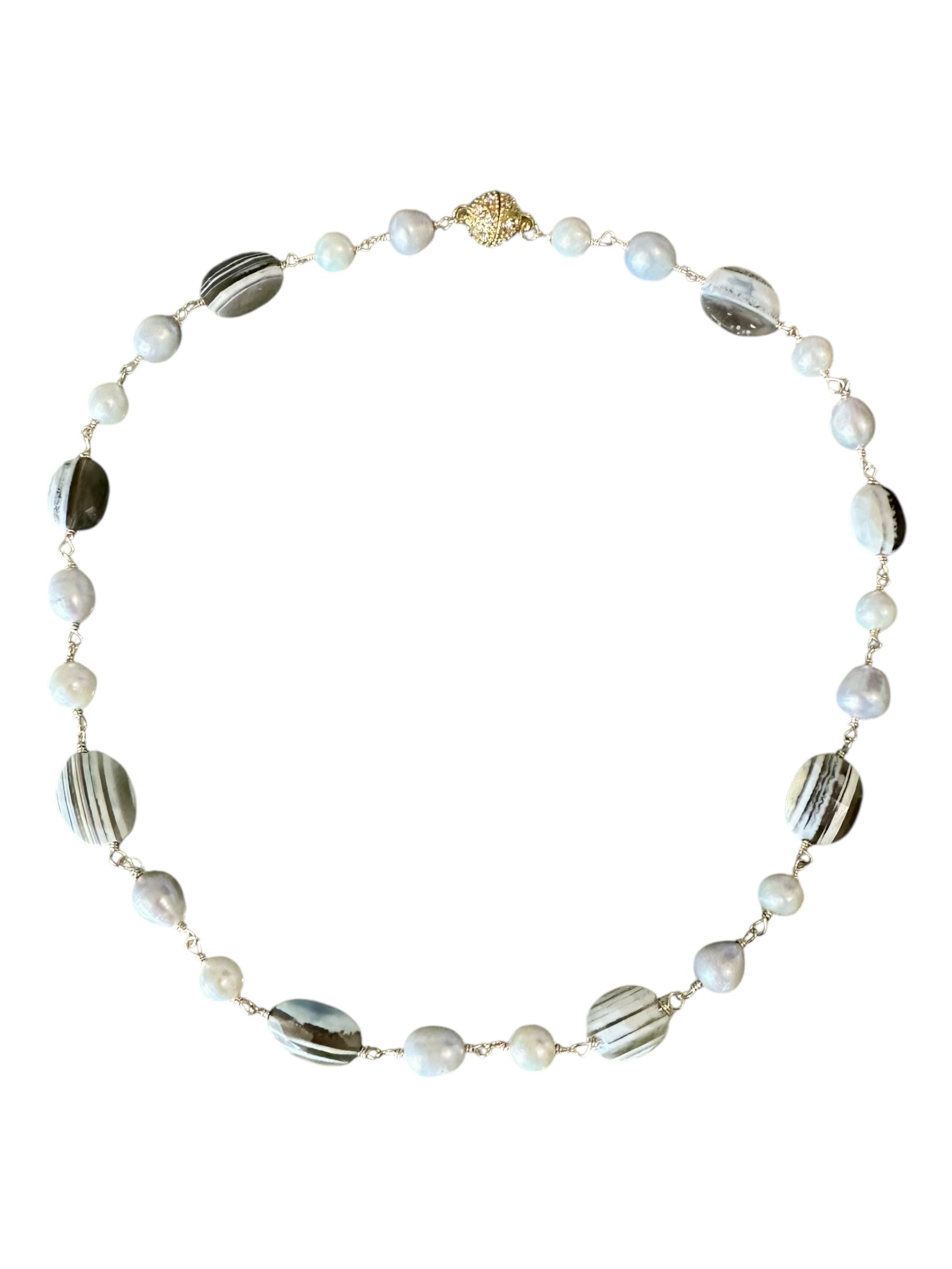 Audrey Gemstone Necklace - Owyhee Blue Opal and Freshwater Pearl | Handmade Jewelry