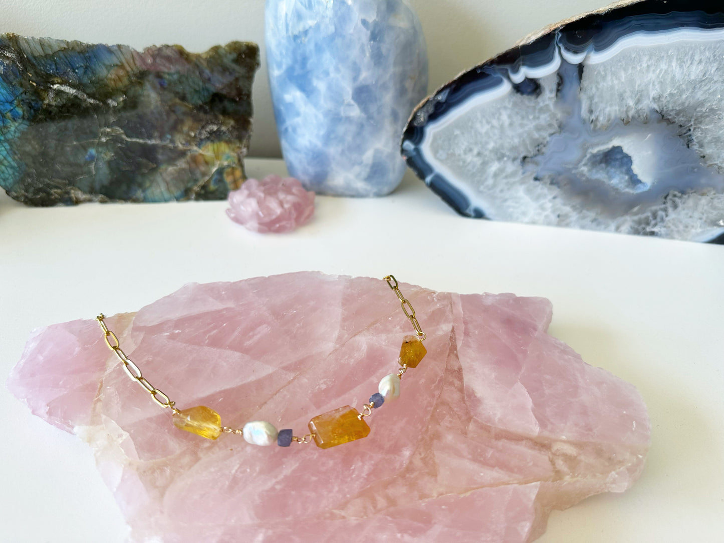 Sunny - Citrine, Freshwater Pearl and Tanzanite Gemstone Necklace